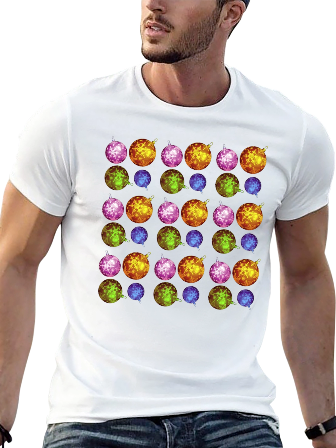 Festive Ornament Pattern Tee - Holiday Cheer