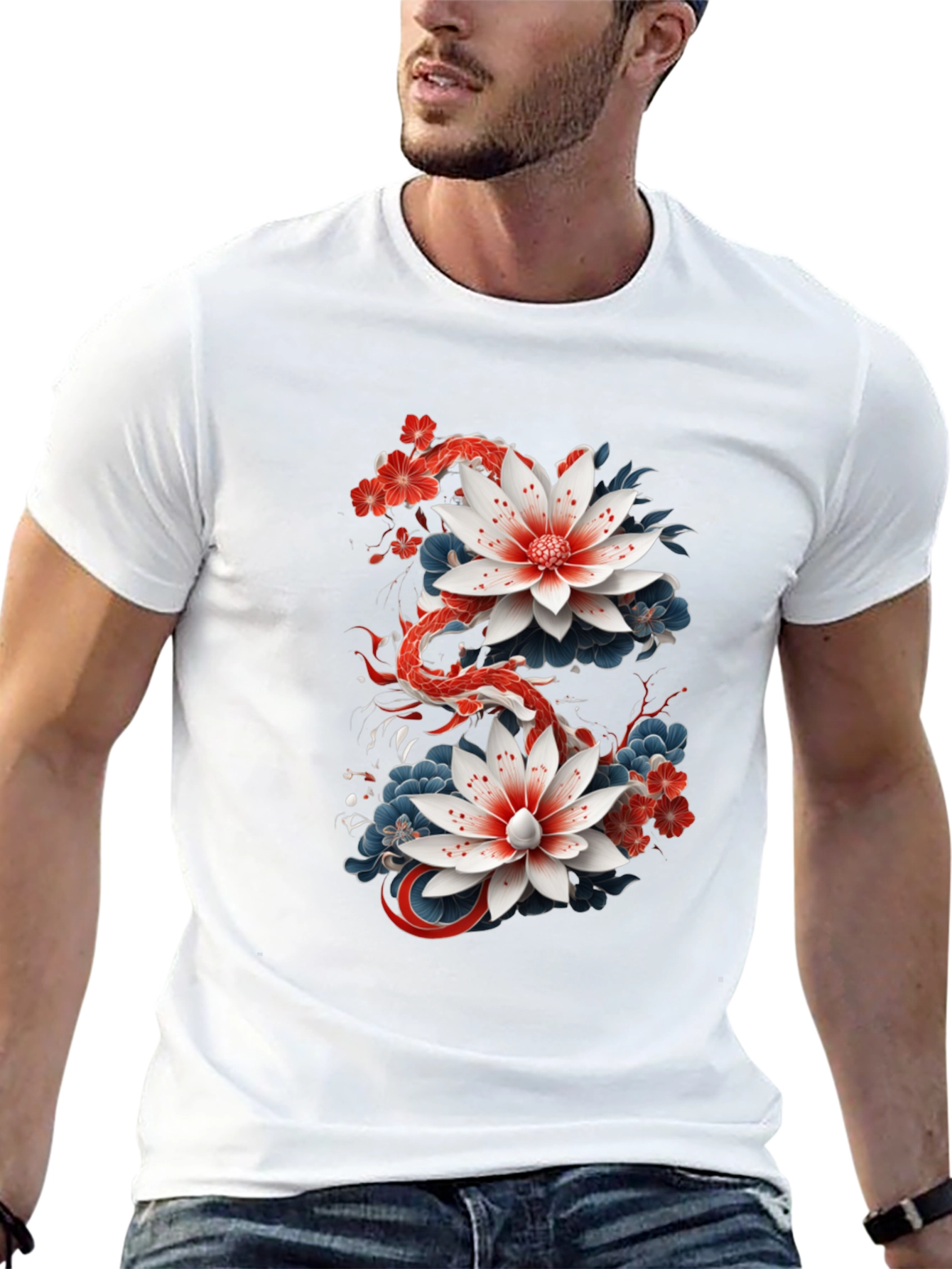 Floral Dragon Graphic Tee - Black