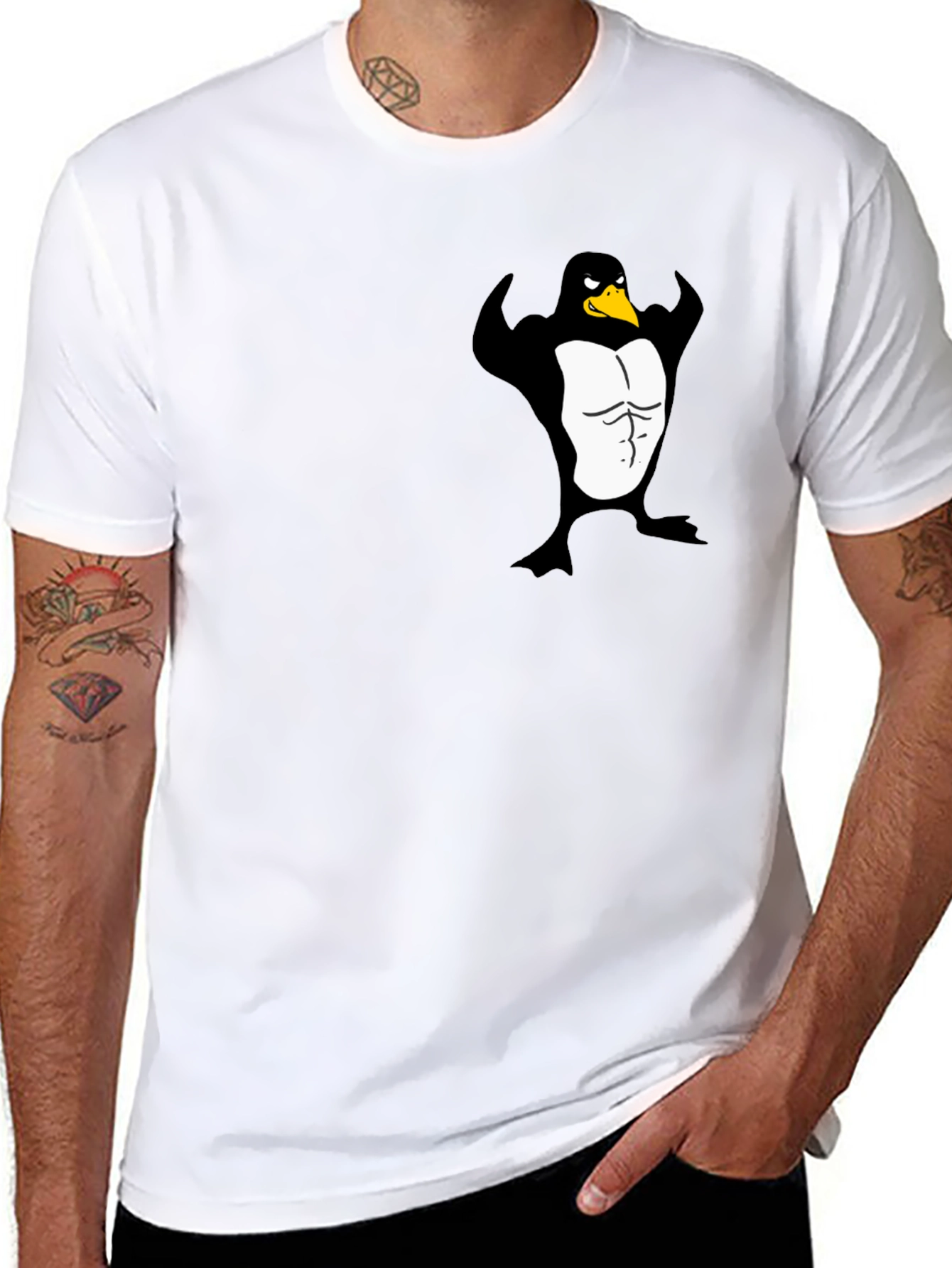 Muscle Penguin Graphic Black T-Shirt