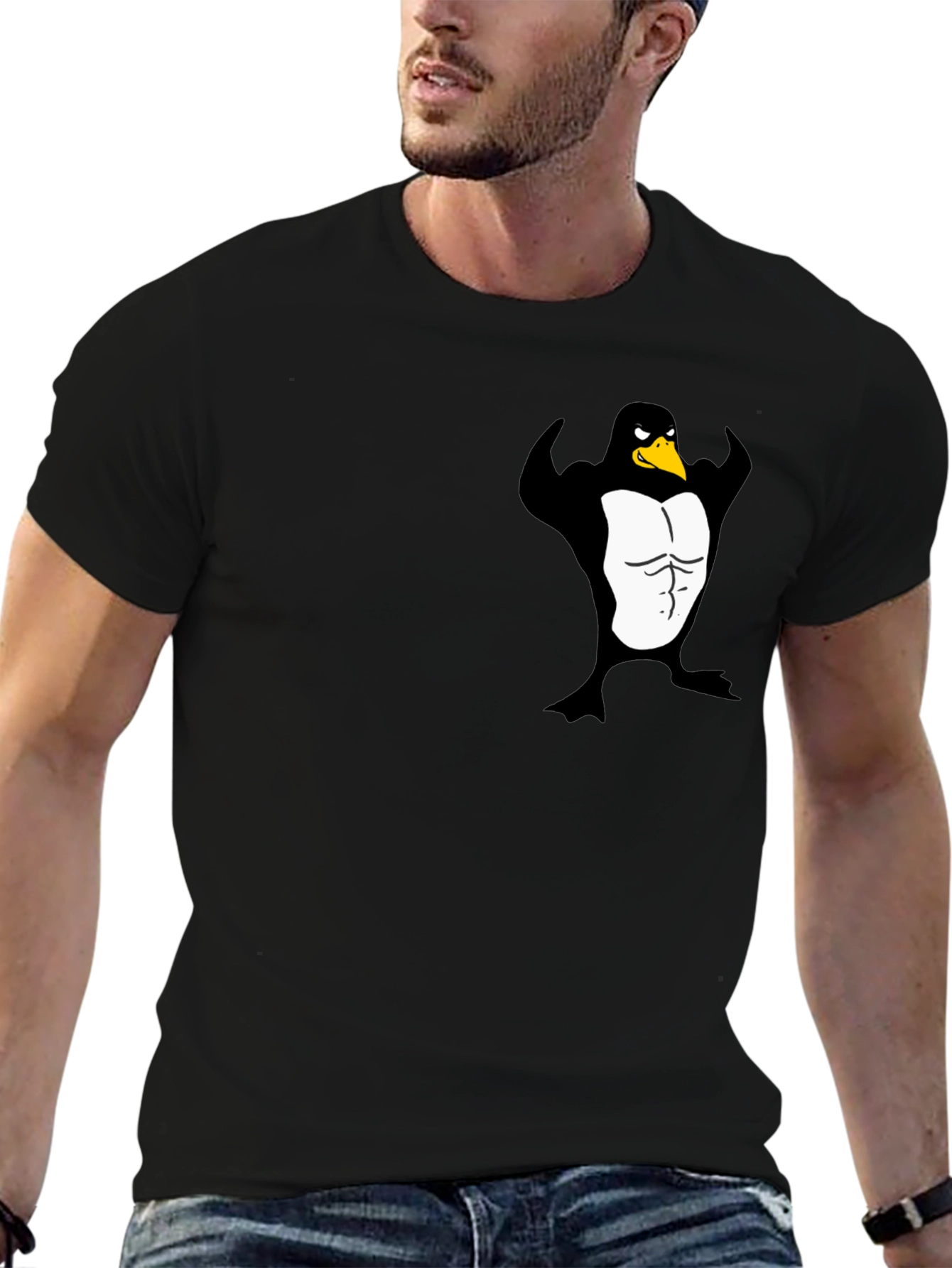 Muscle Penguin Graphic Black T-Shirt