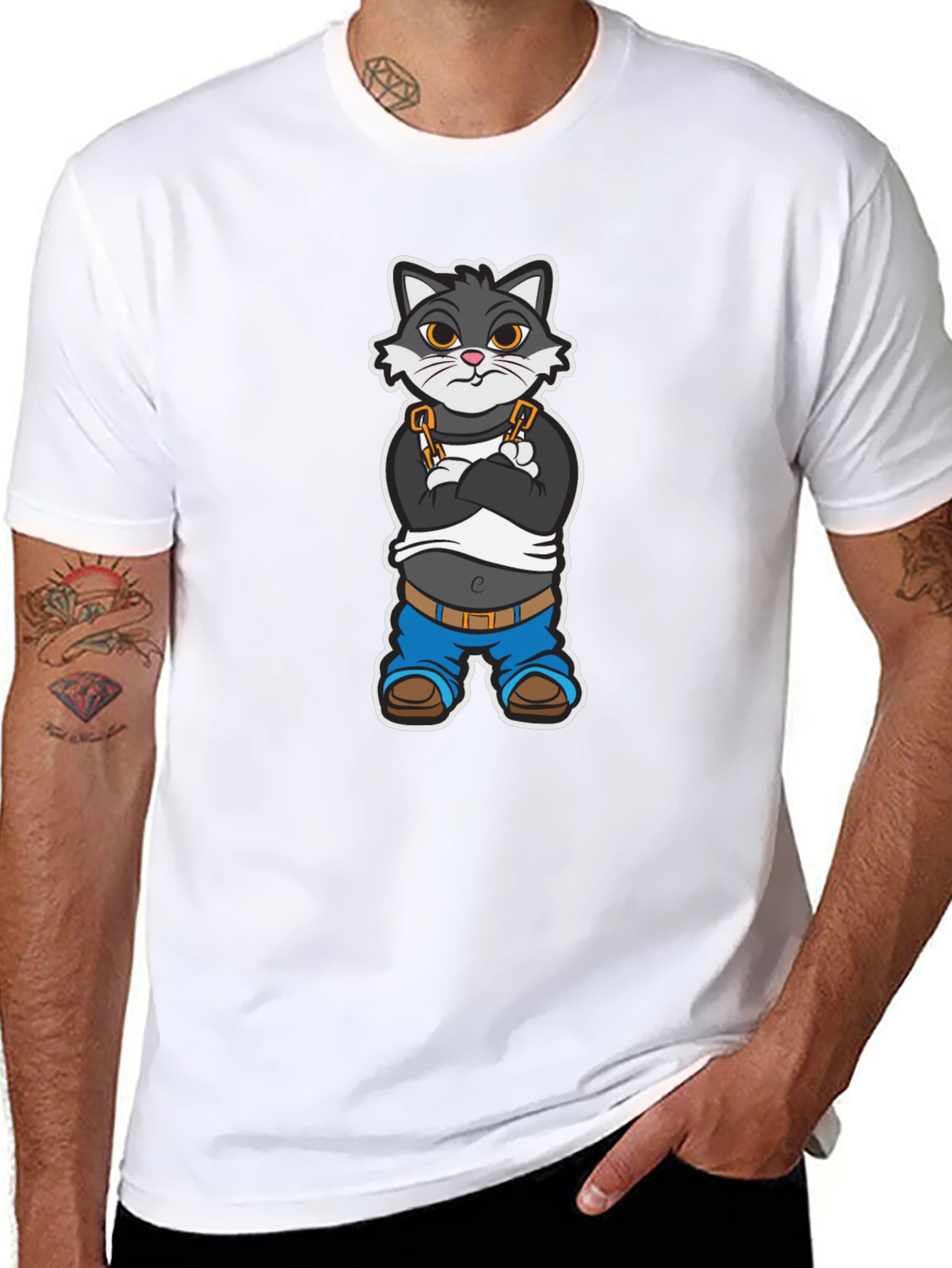 Cool Cat Cartoon Graphic Black T-Shirt