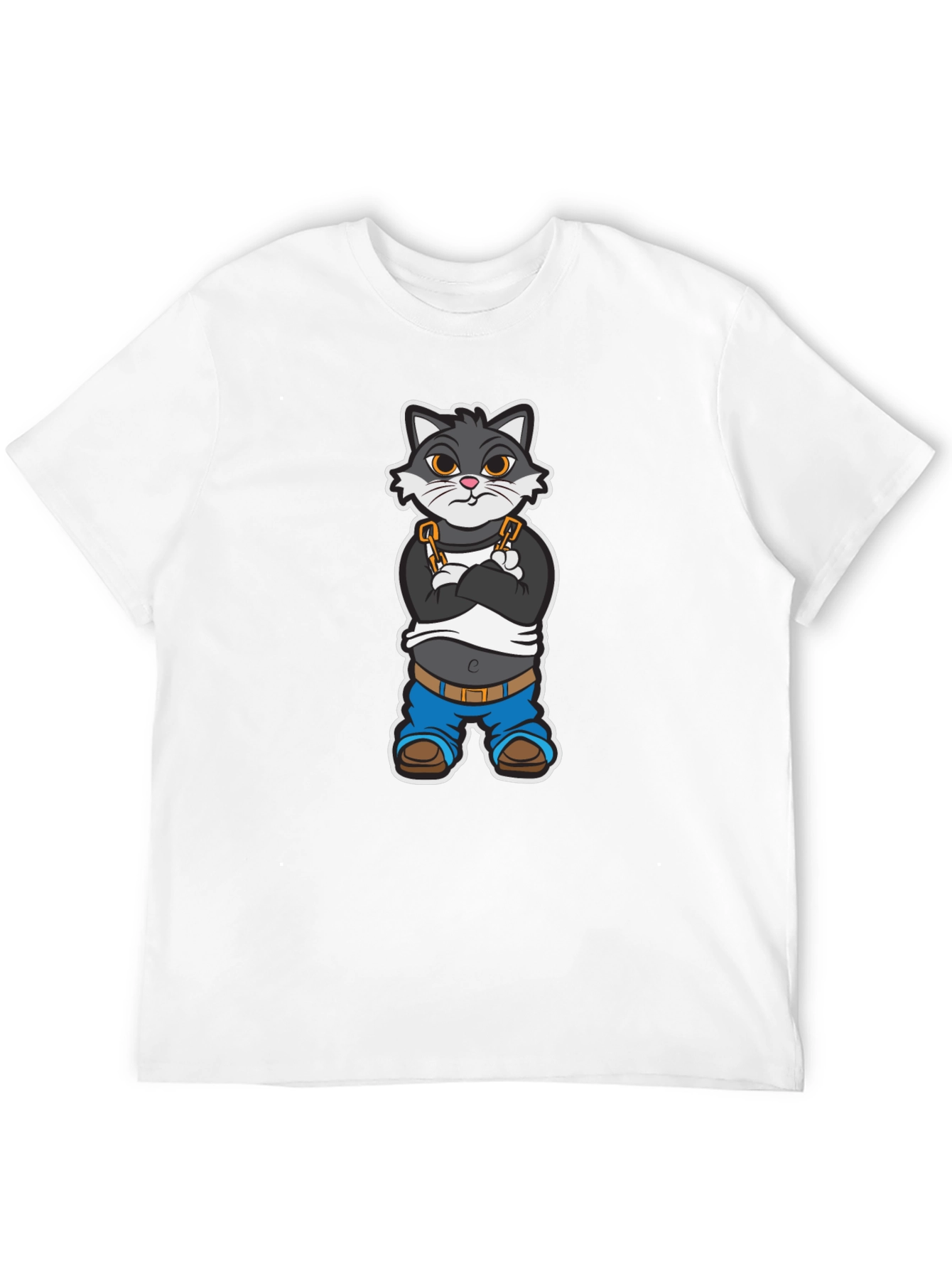 Cool Cat Cartoon Graphic Black T-Shirt