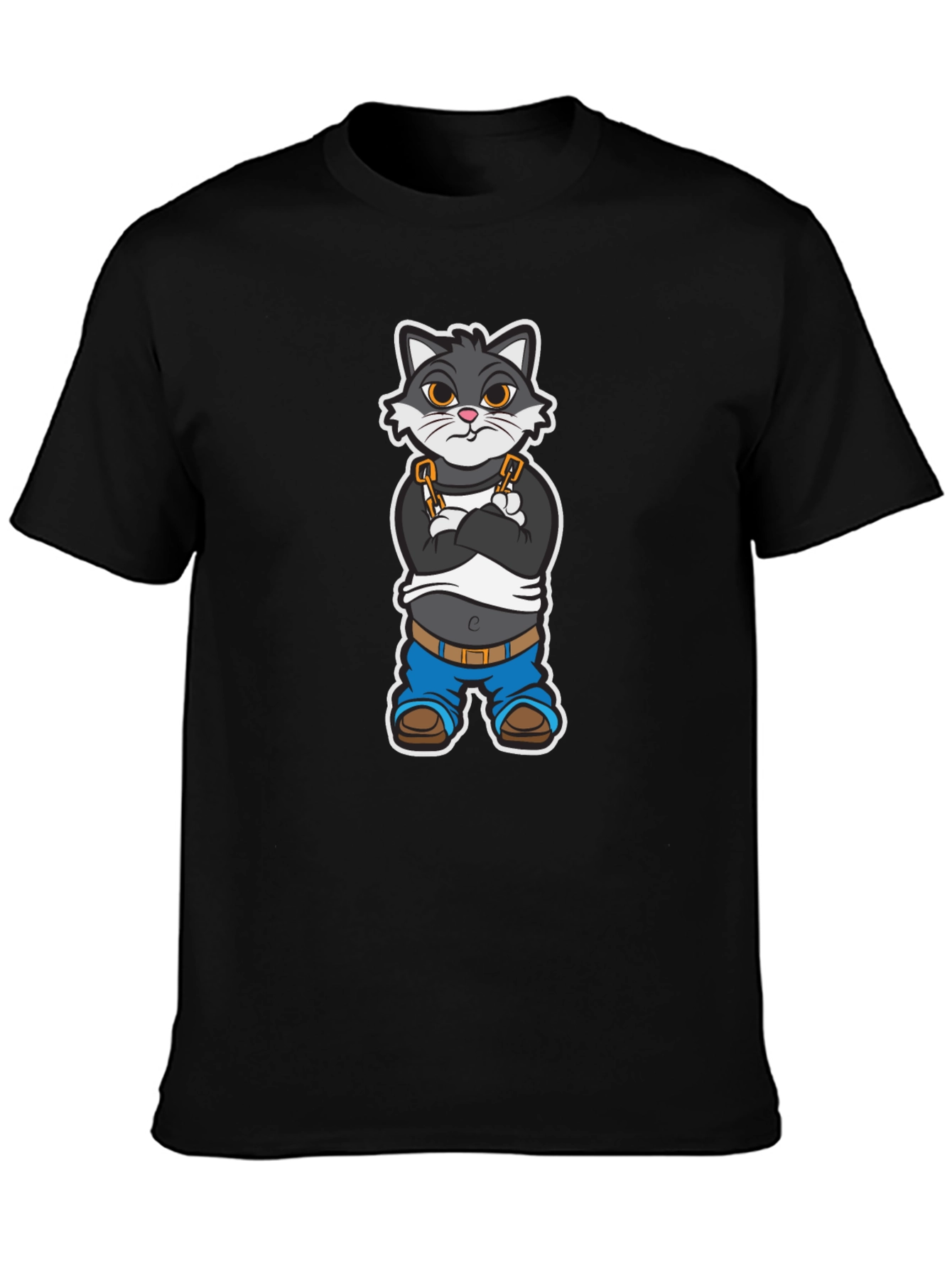 Cool Cat Cartoon Graphic Black T-Shirt