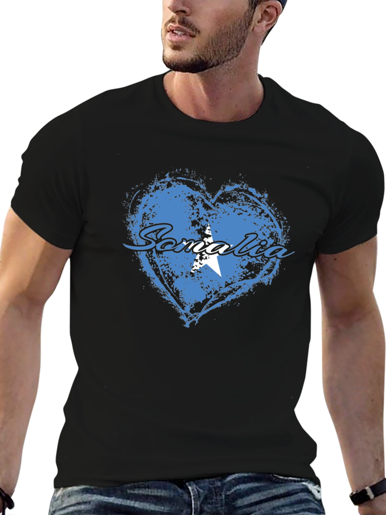 Somalia Flag Heart T-Shirt - Black