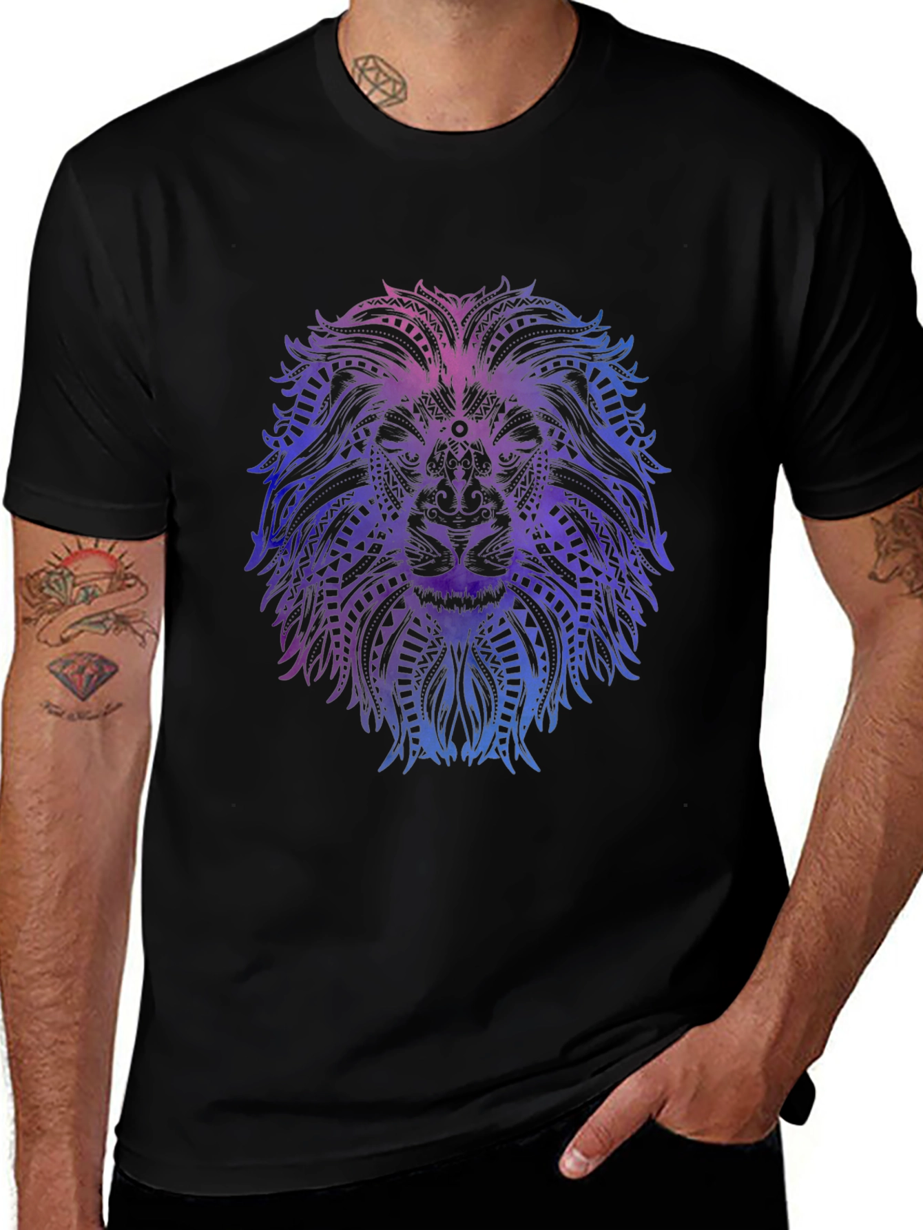 Lion Mandala Graphic Tee - Stylish Mens Black T-Shirt