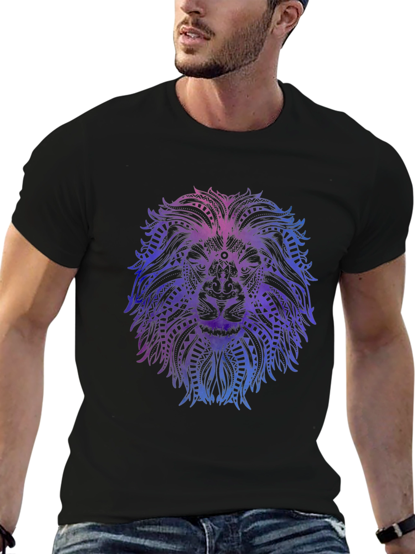 Lion Mandala Graphic Tee - Stylish Mens Black T-Shirt