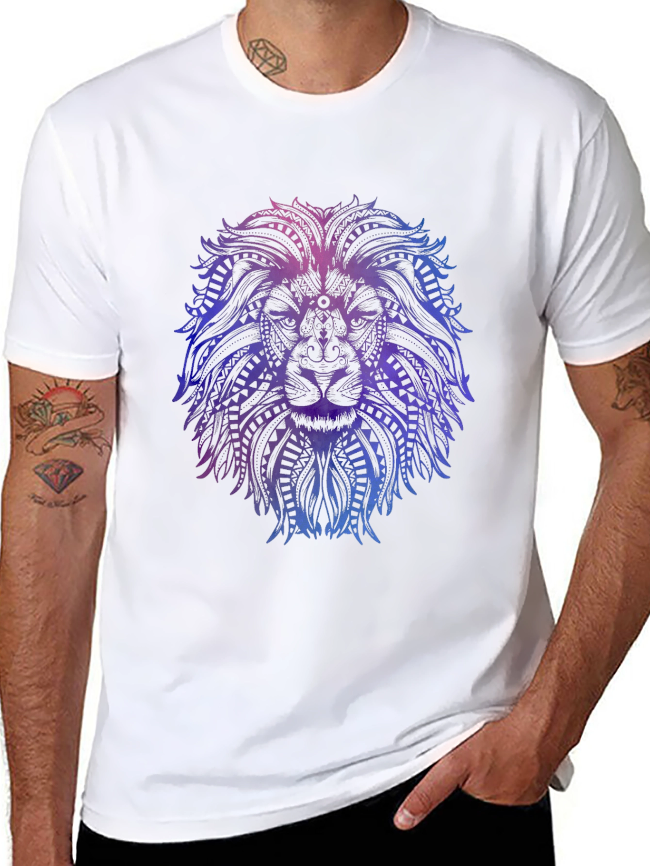 Lion Mandala Graphic Tee - Stylish Mens Black T-Shirt