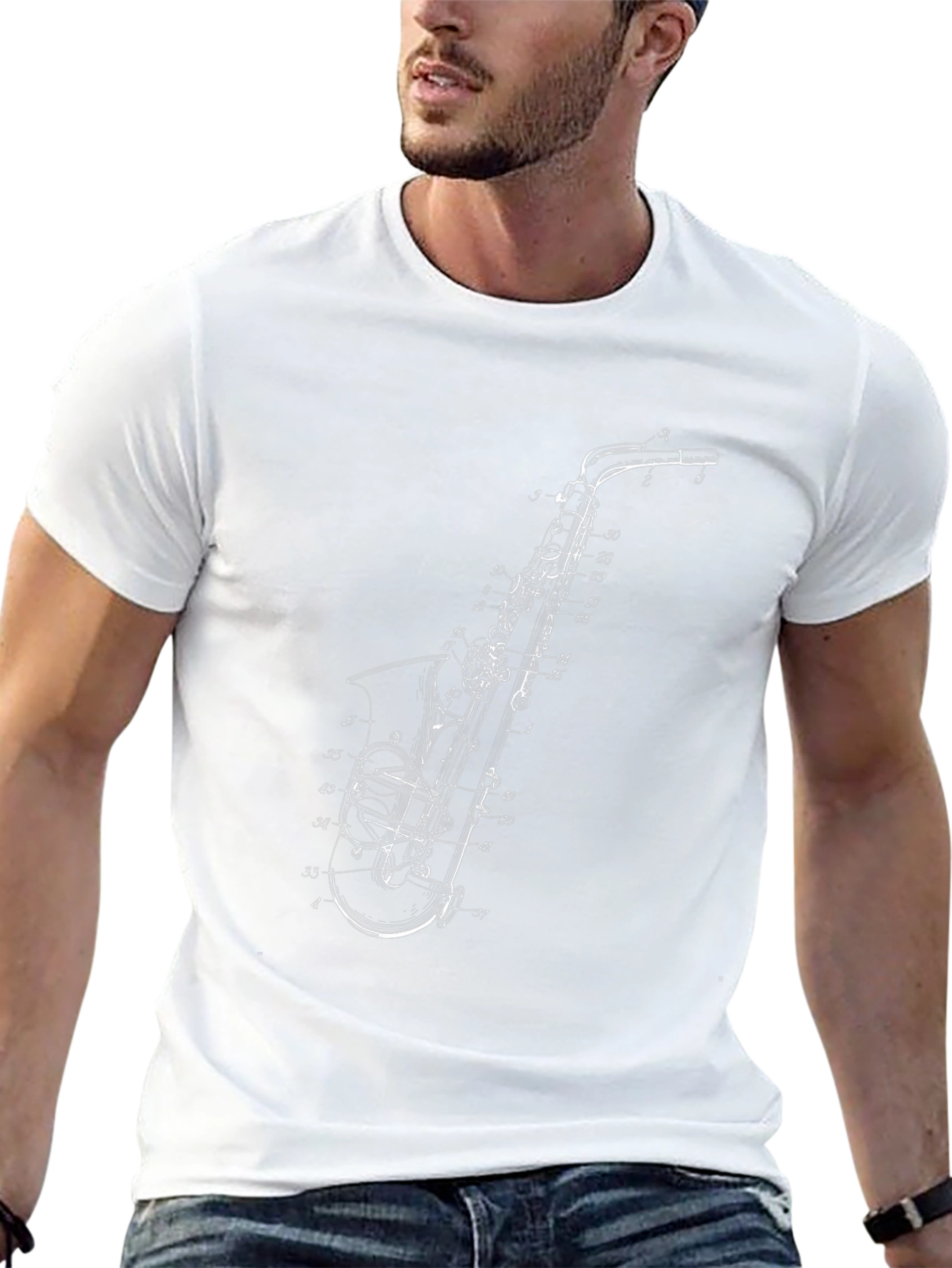 Saxophone Blueprint Graphic T-Shirt