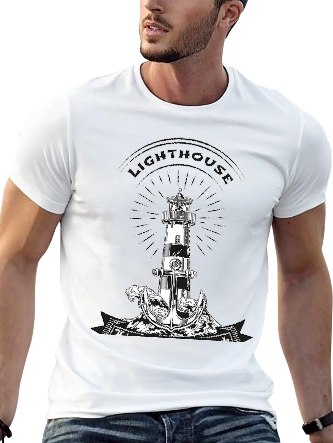 Lighthouse Anchor Graphic Tee - Nautical Style