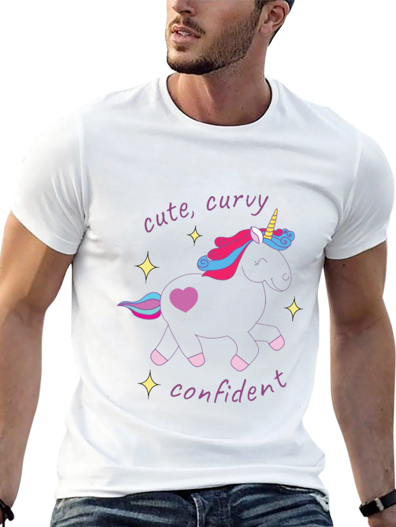 Cute Curvy Confident Unicorn Graphic T-Shirt