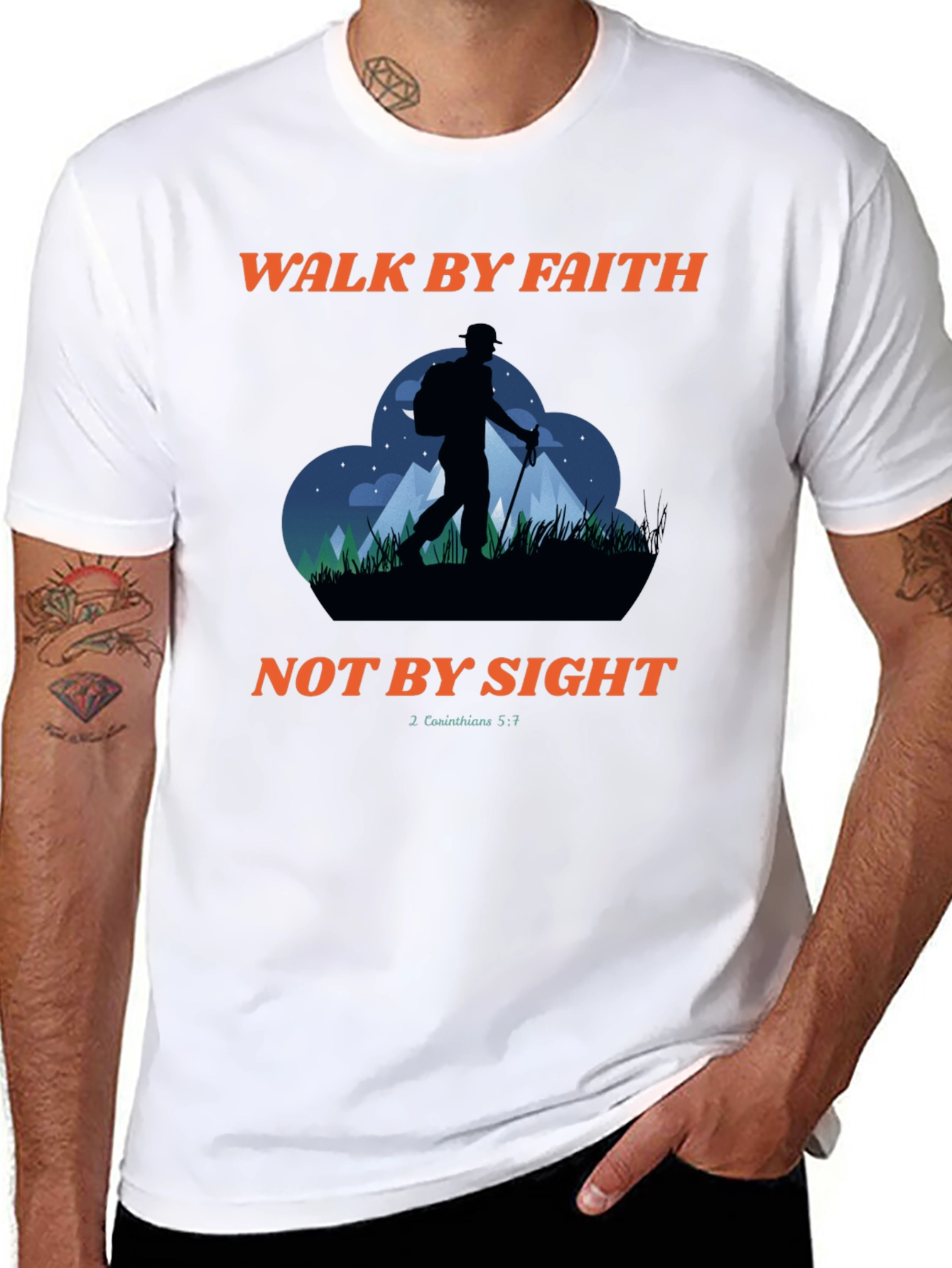 Walk By Faith T-Shirt: Christian Hiking Design