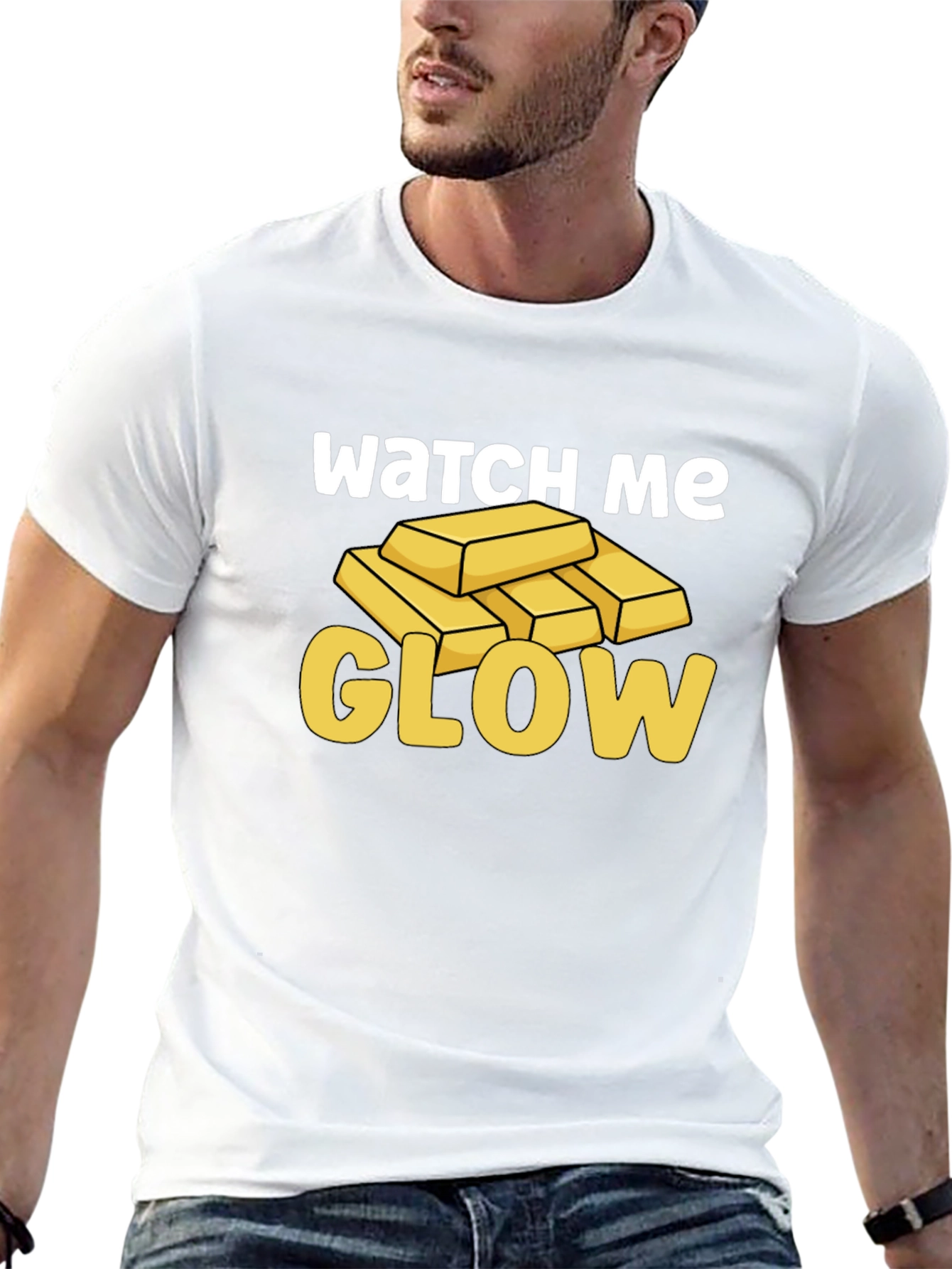 Watch Me Glow Gold Bar Graphic Tee - Mens