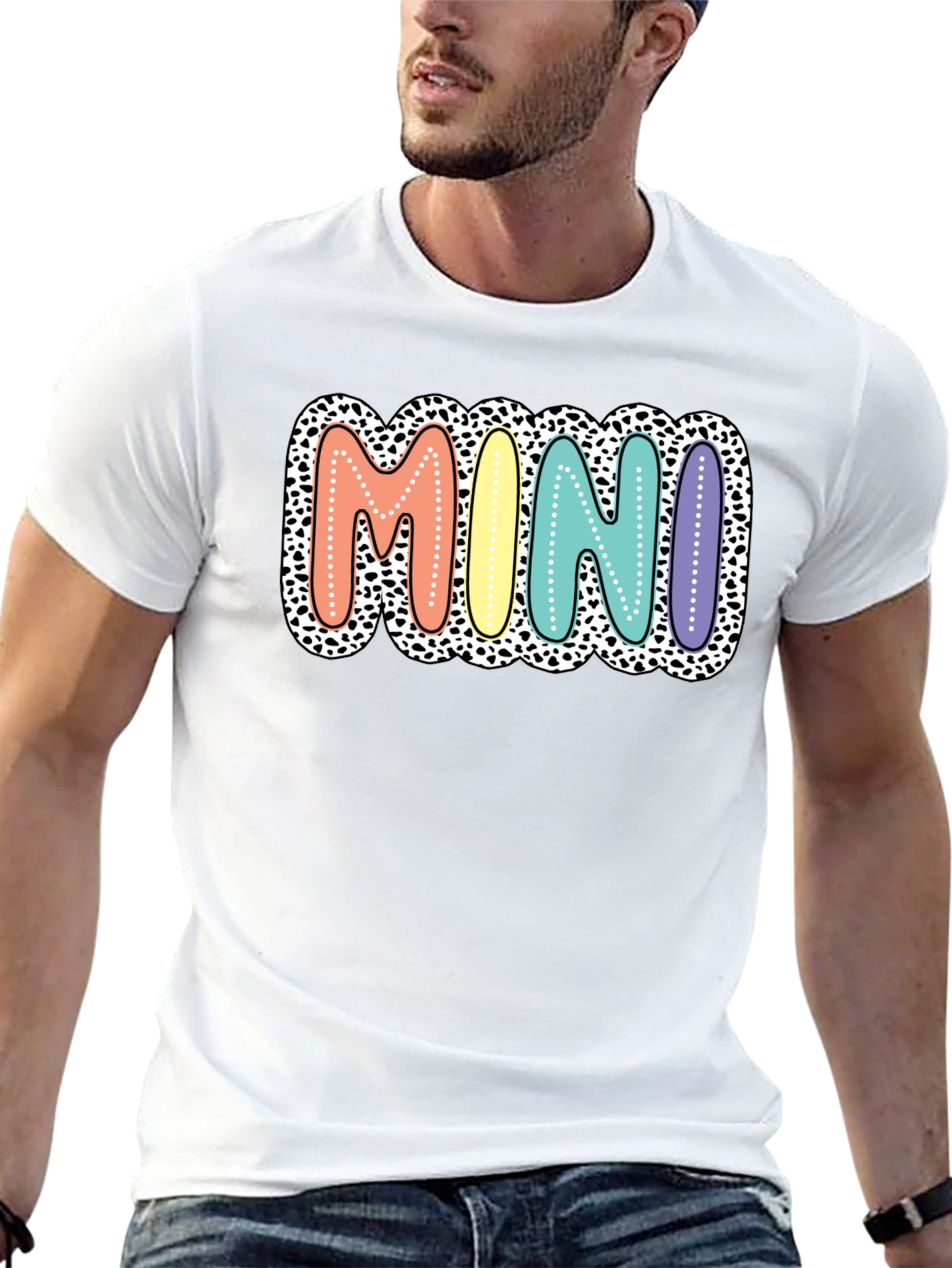 Mini Leopard Print Pastel Lettering Graphic Tee