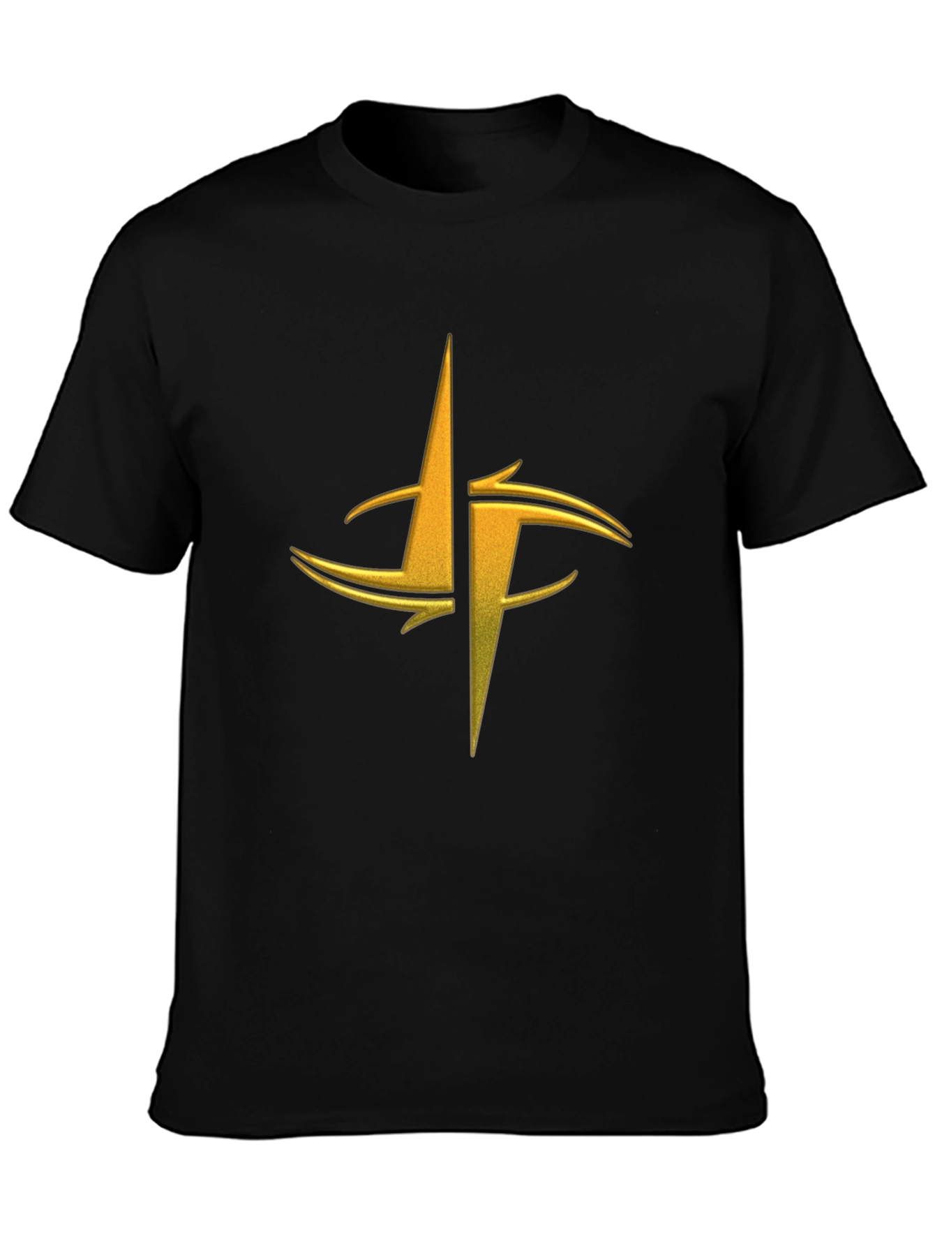 Mens Black Graphic Tee - Gold Abstract Design