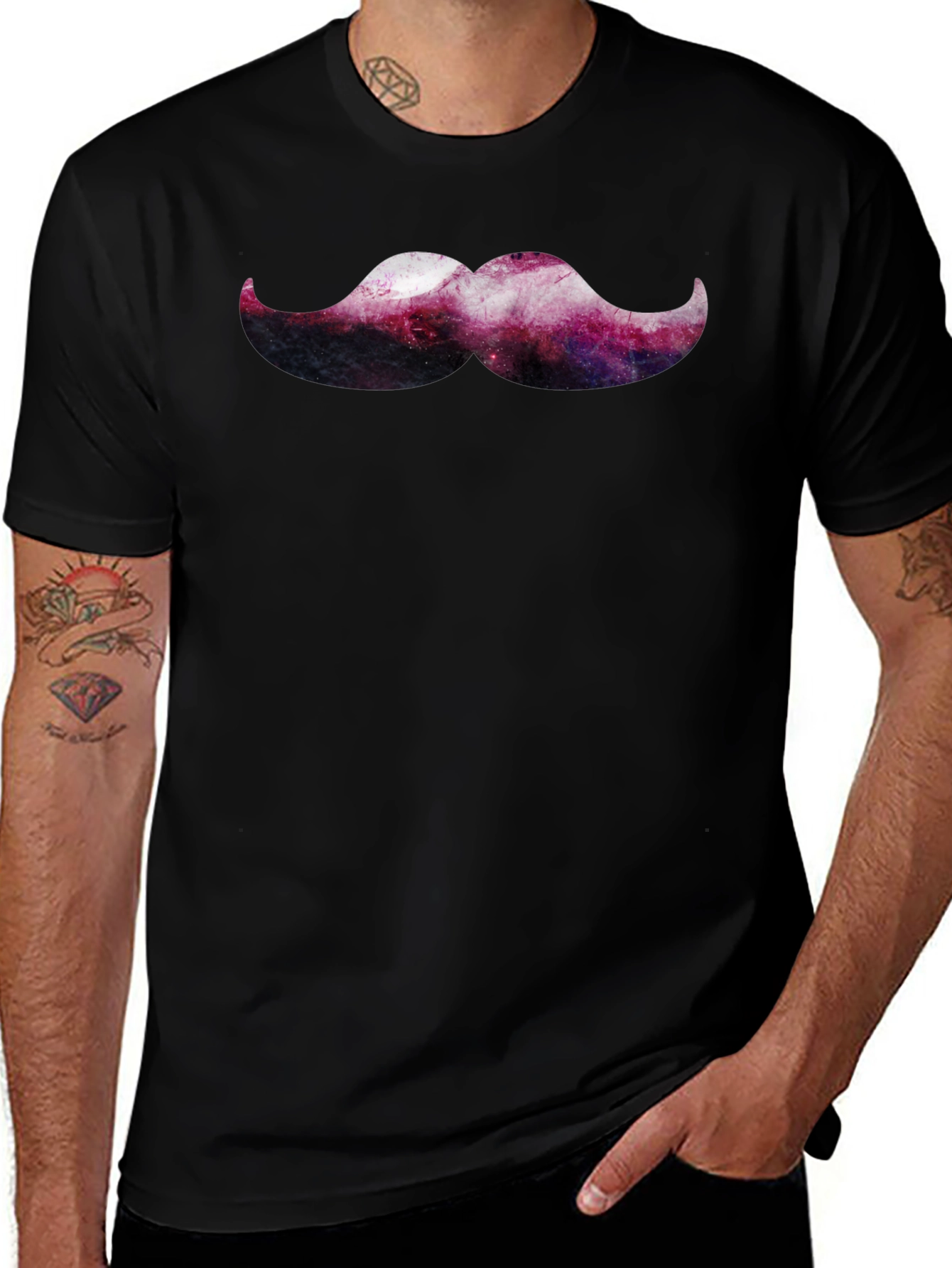 Cosmic Mustache Graphic Tee - Trendy Mens Black T-Shirt