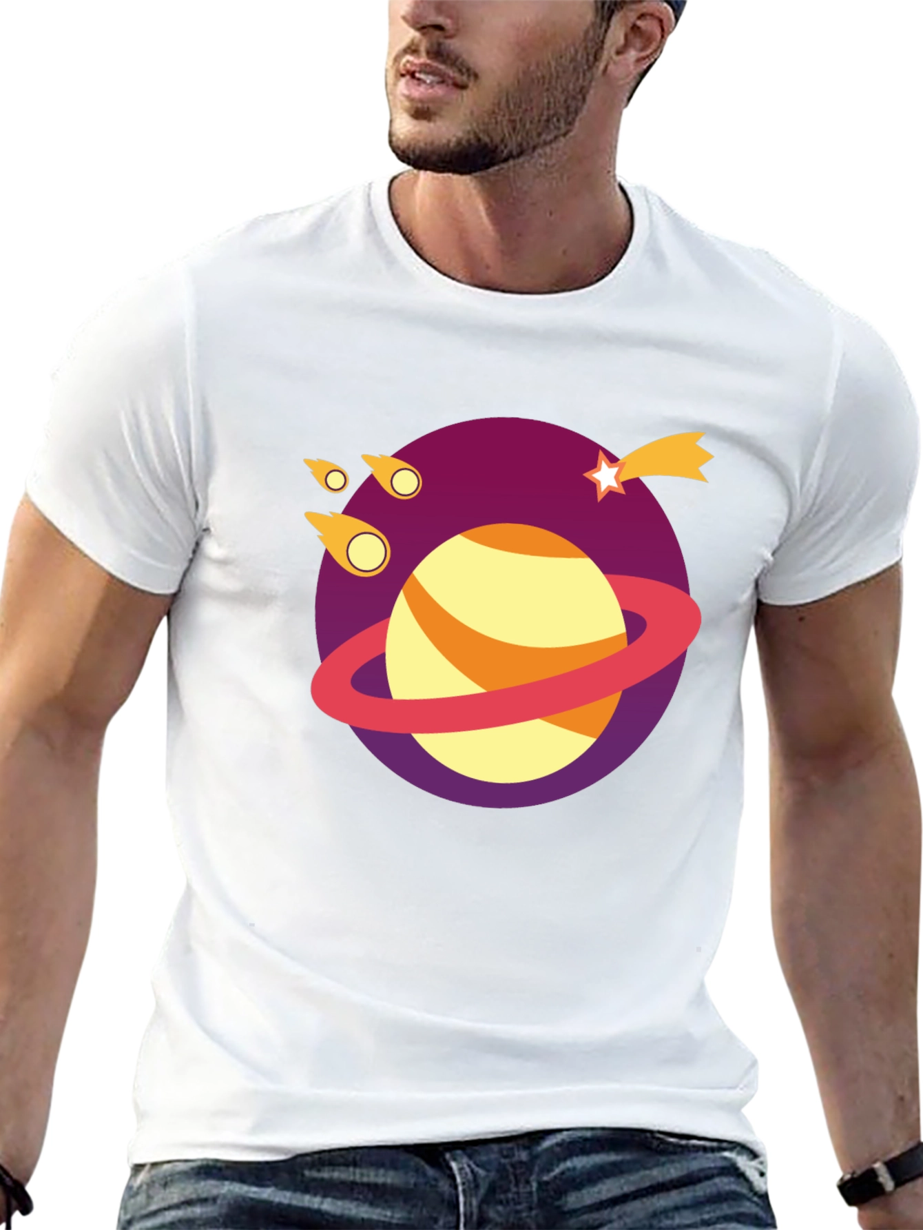 Galaxy Planet Graphic Tee - Black Cotton T-Shirt