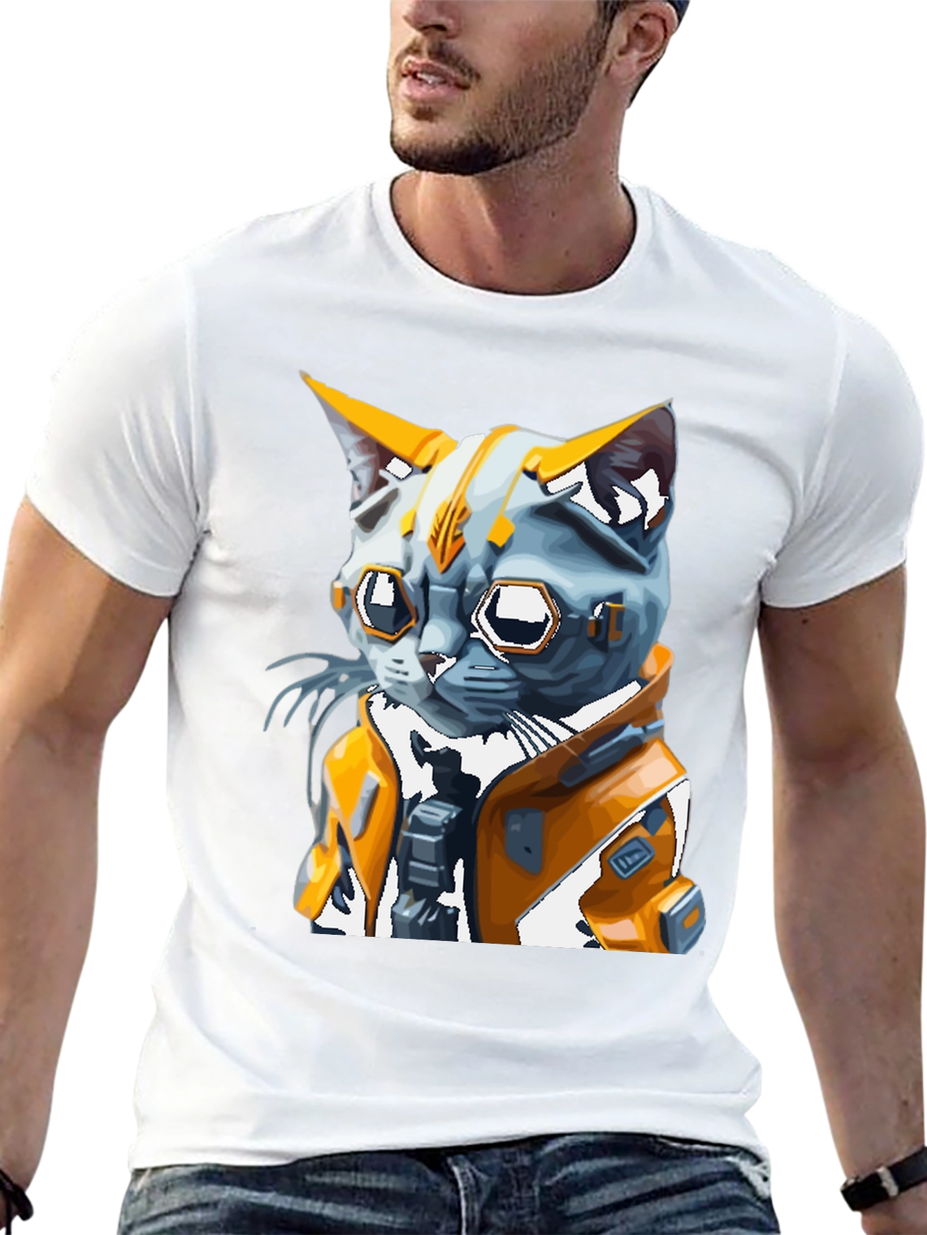 Cyberpunk Cat T-Shirt - Futuristic Feline Design