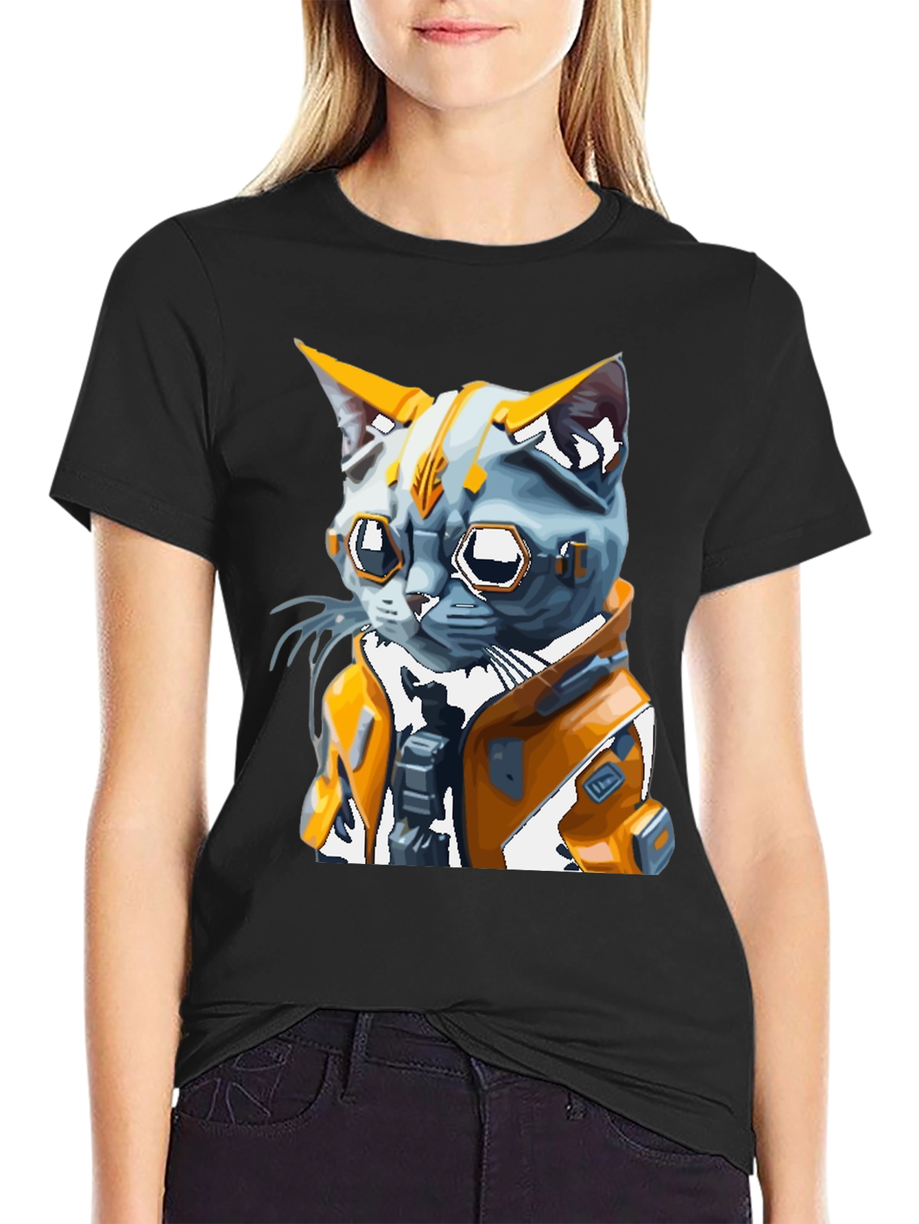 Cyberpunk Cat T-Shirt - Futuristic Feline Design