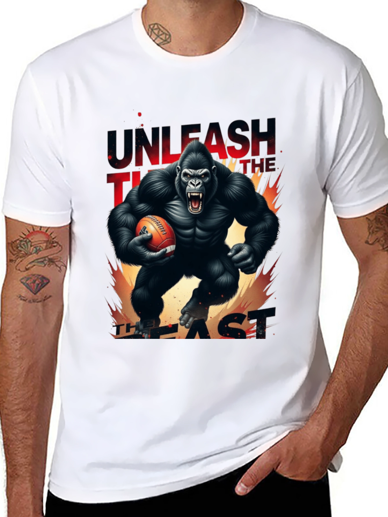 Unleash the Beast Gorilla Football Graphic T-Shirt
