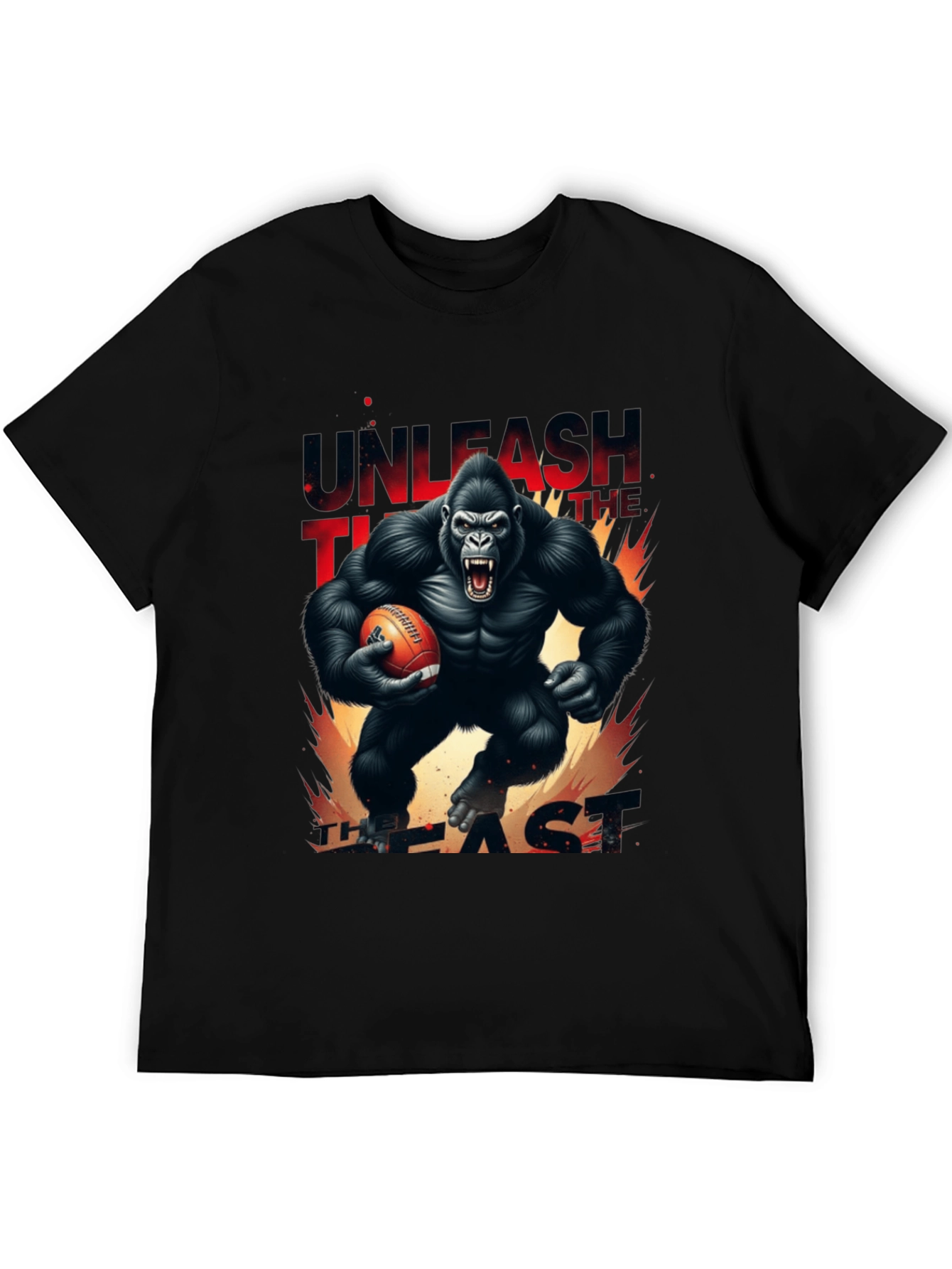 Unleash the Beast Gorilla Football Graphic T-Shirt