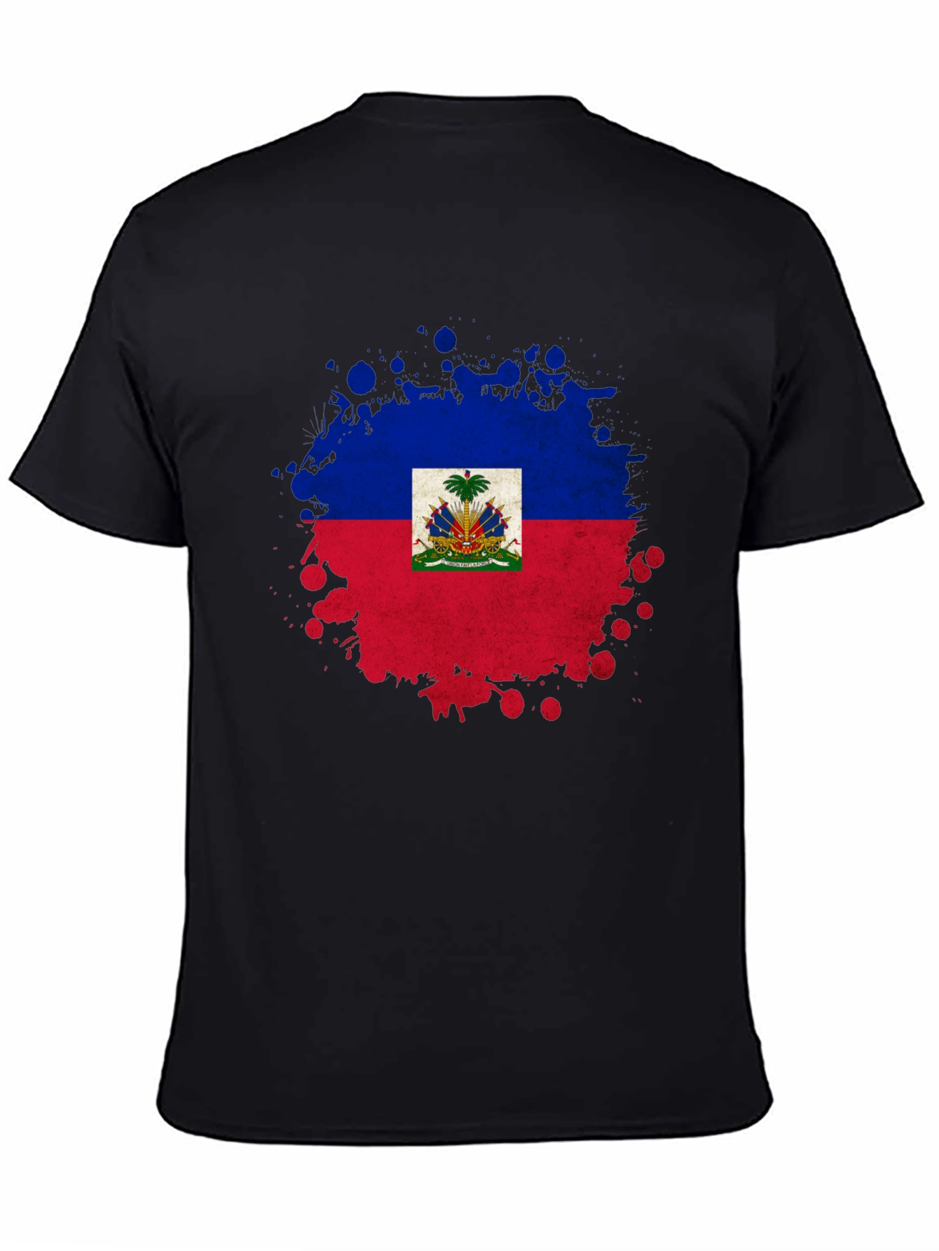 Haiti Flag Splatter Print Black T-Shirt