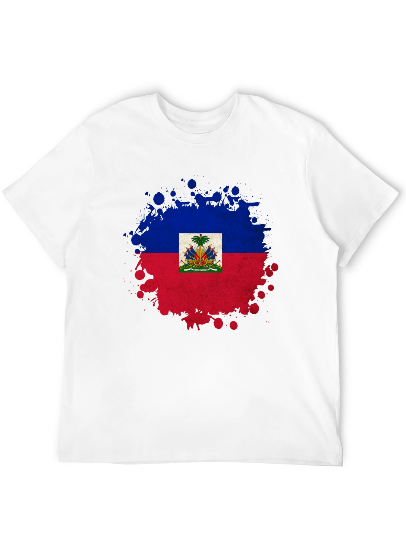 Haiti Flag Splatter Print Black T-Shirt