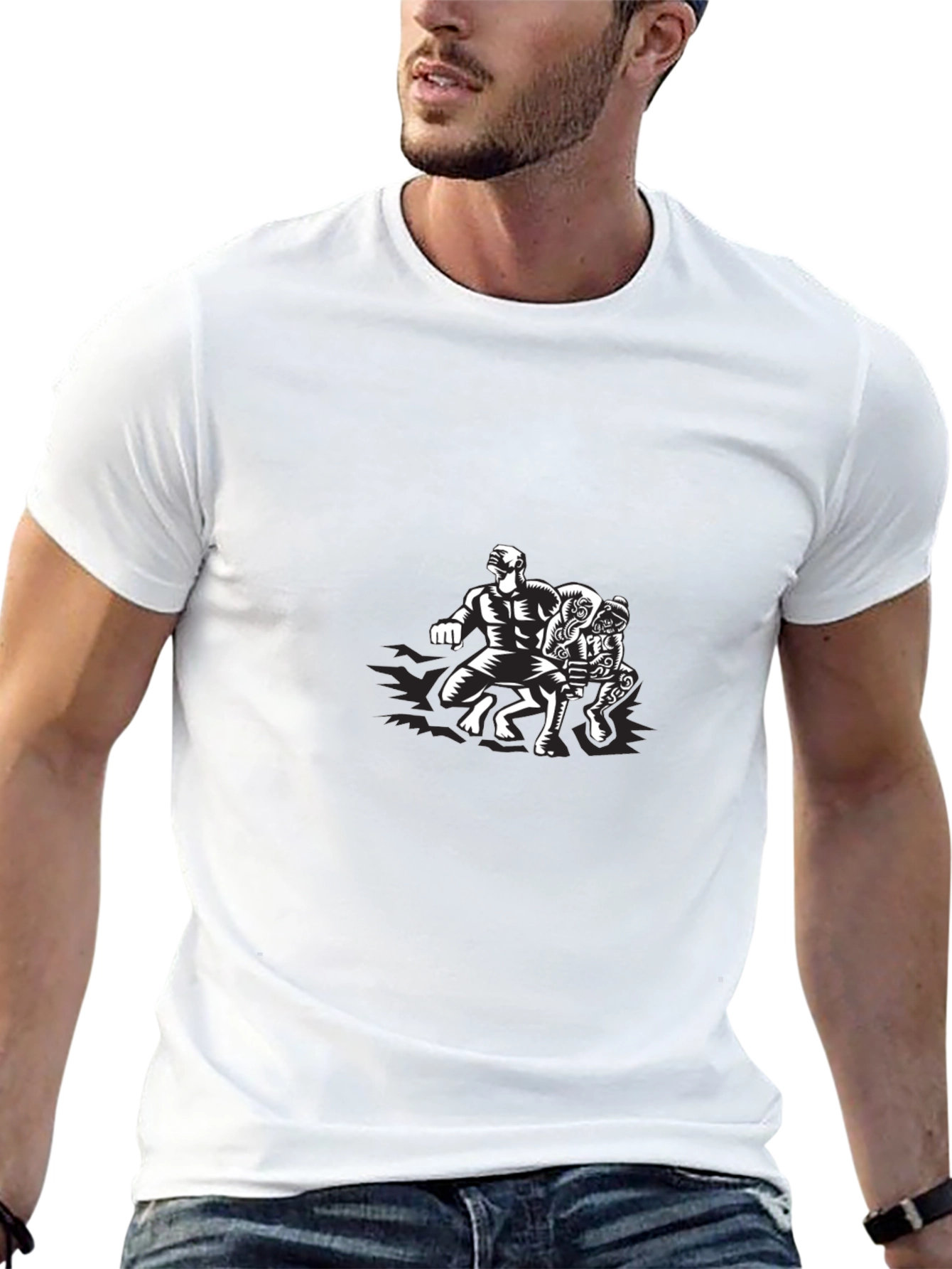 Black Graphic Tee: Wrestlers
