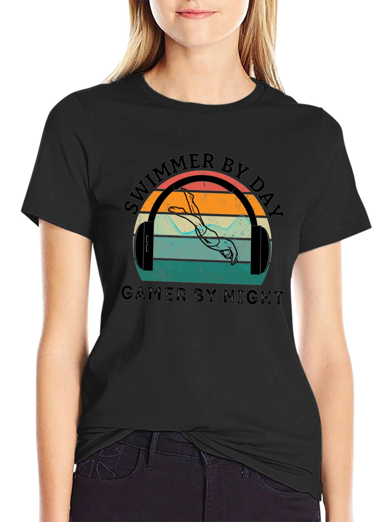 Swimmer By Day Gamer By Night Graphic T-Shirt