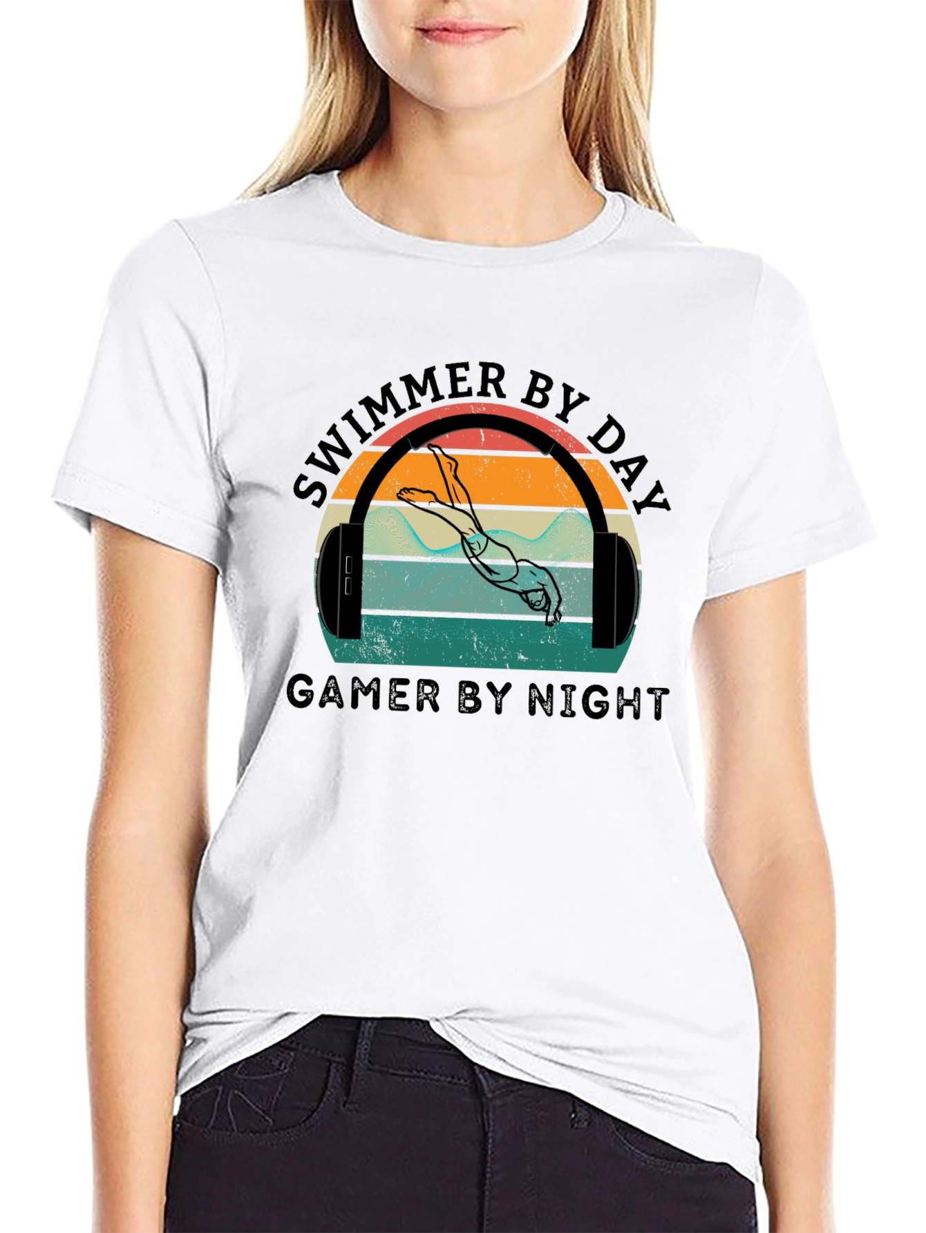 Swimmer By Day Gamer By Night Graphic T-Shirt
