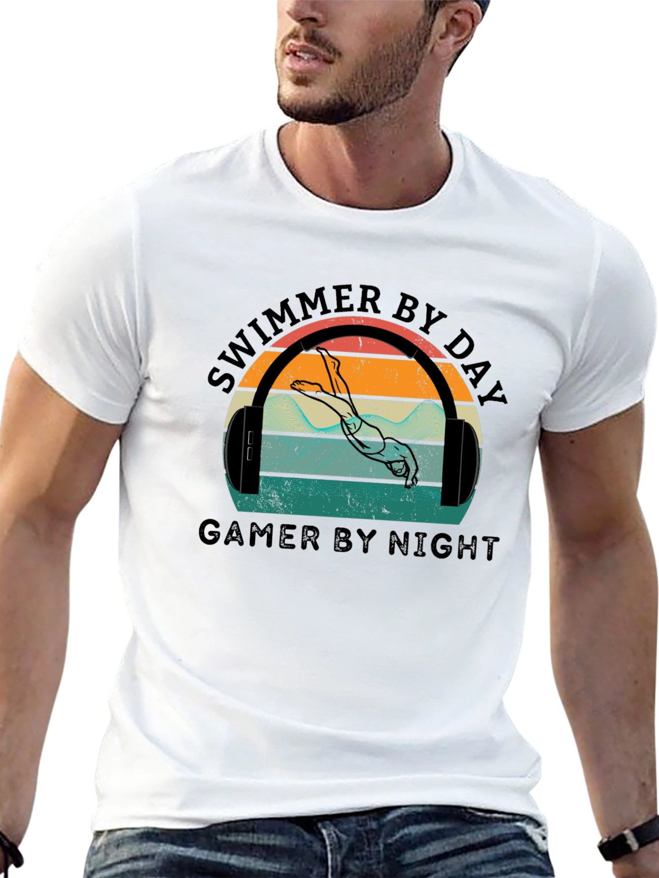 Swimmer By Day Gamer By Night Graphic T-Shirt