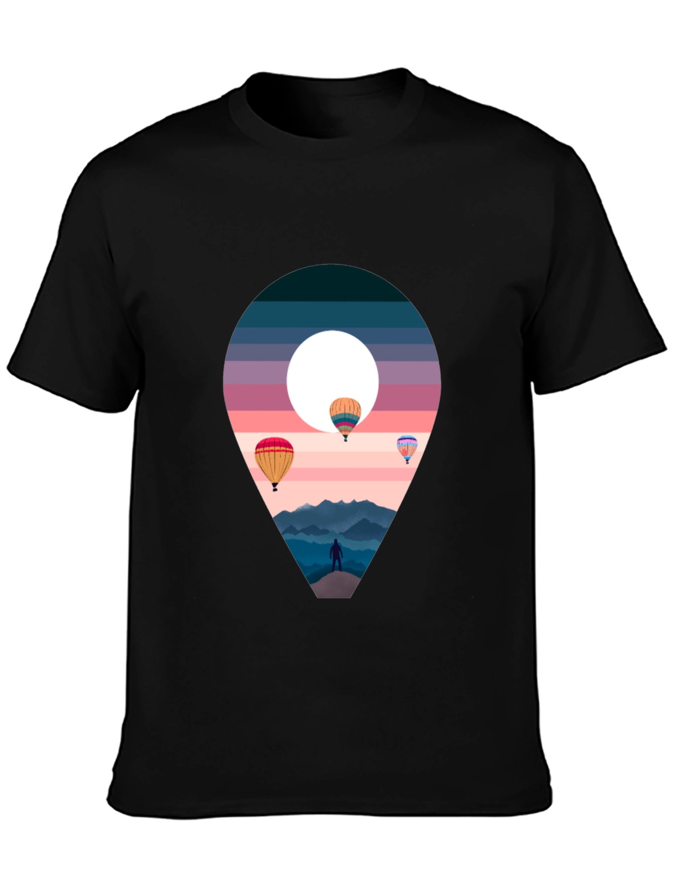 Adventure Awaits Black T-Shirt - Hot Air Balloons
