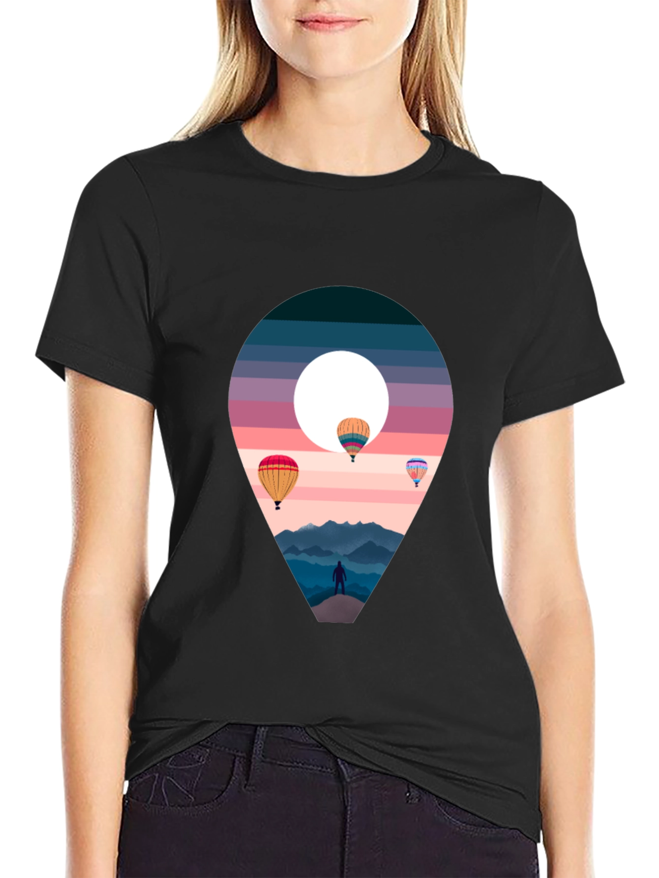 Adventure Awaits Black T-Shirt - Hot Air Balloons