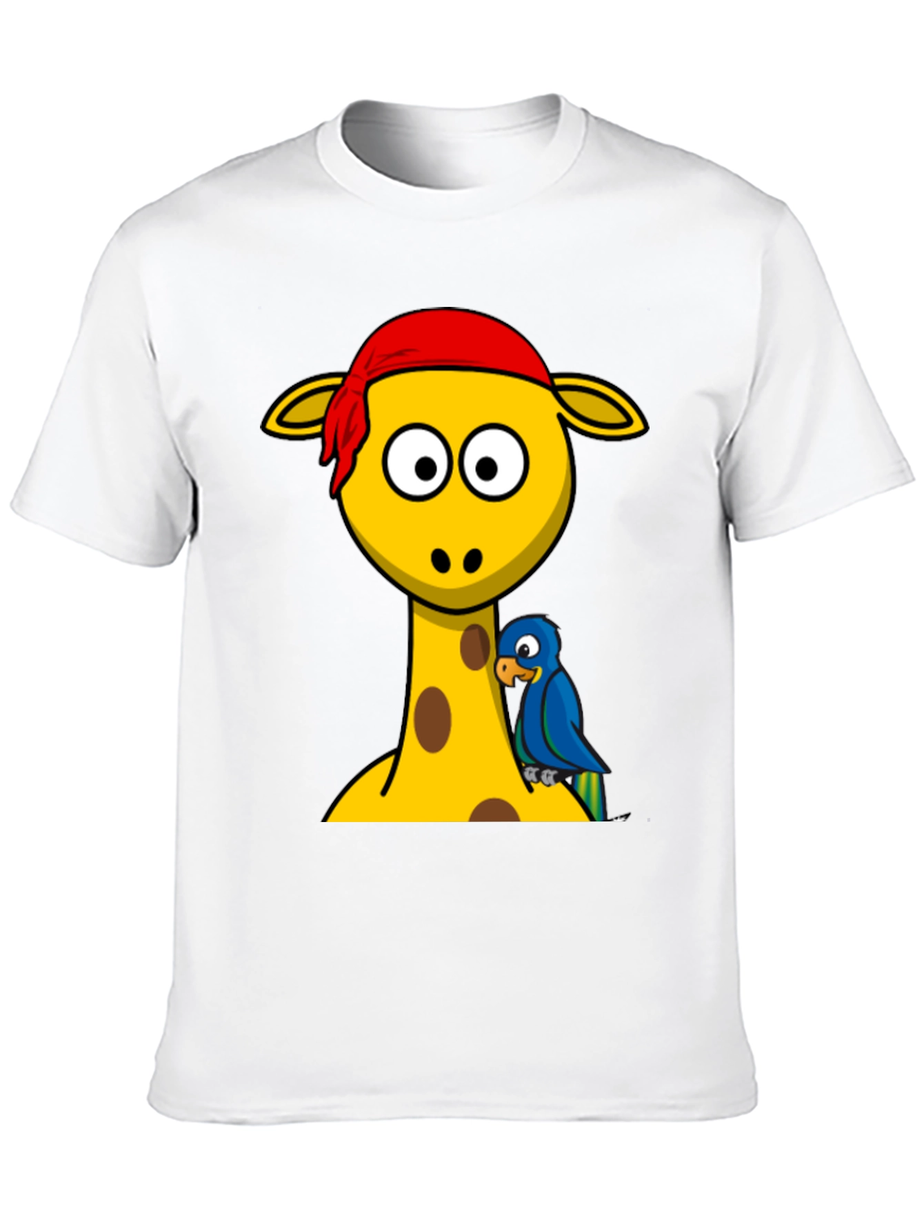 Giraffe Pirate Parrot Graphic Tee - Black Cotton T-Shirt