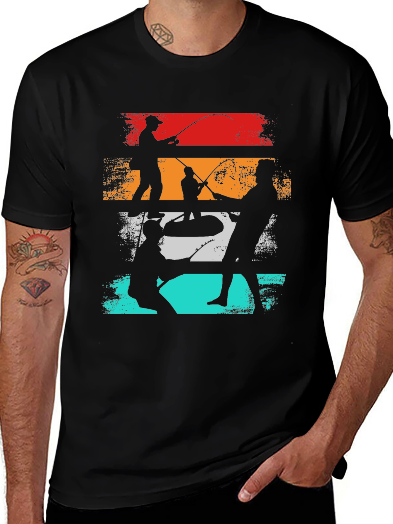 Retro Fishing T-Shirt - Anglers Silhouette Tee