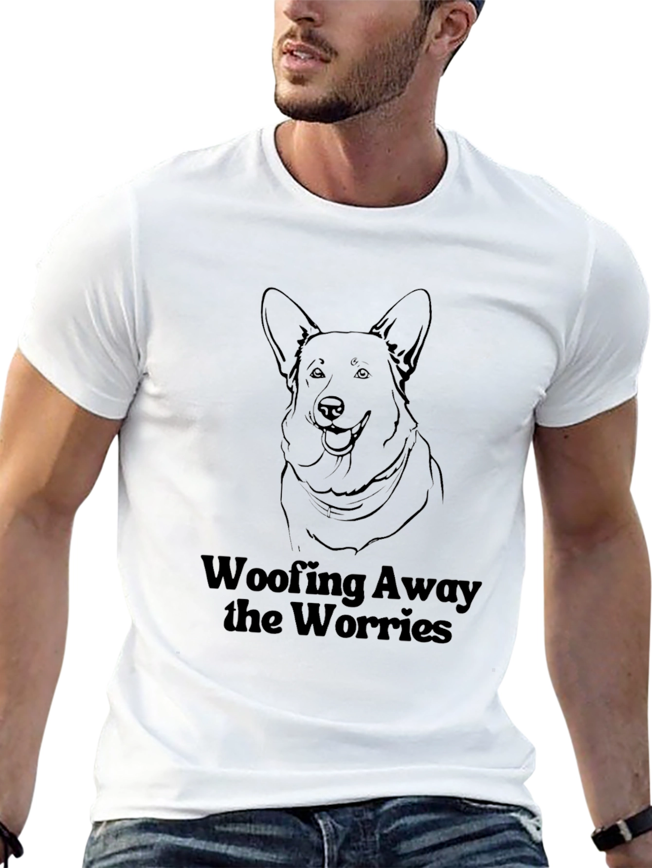 Woofing Away Worries Black Dog T-Shirt