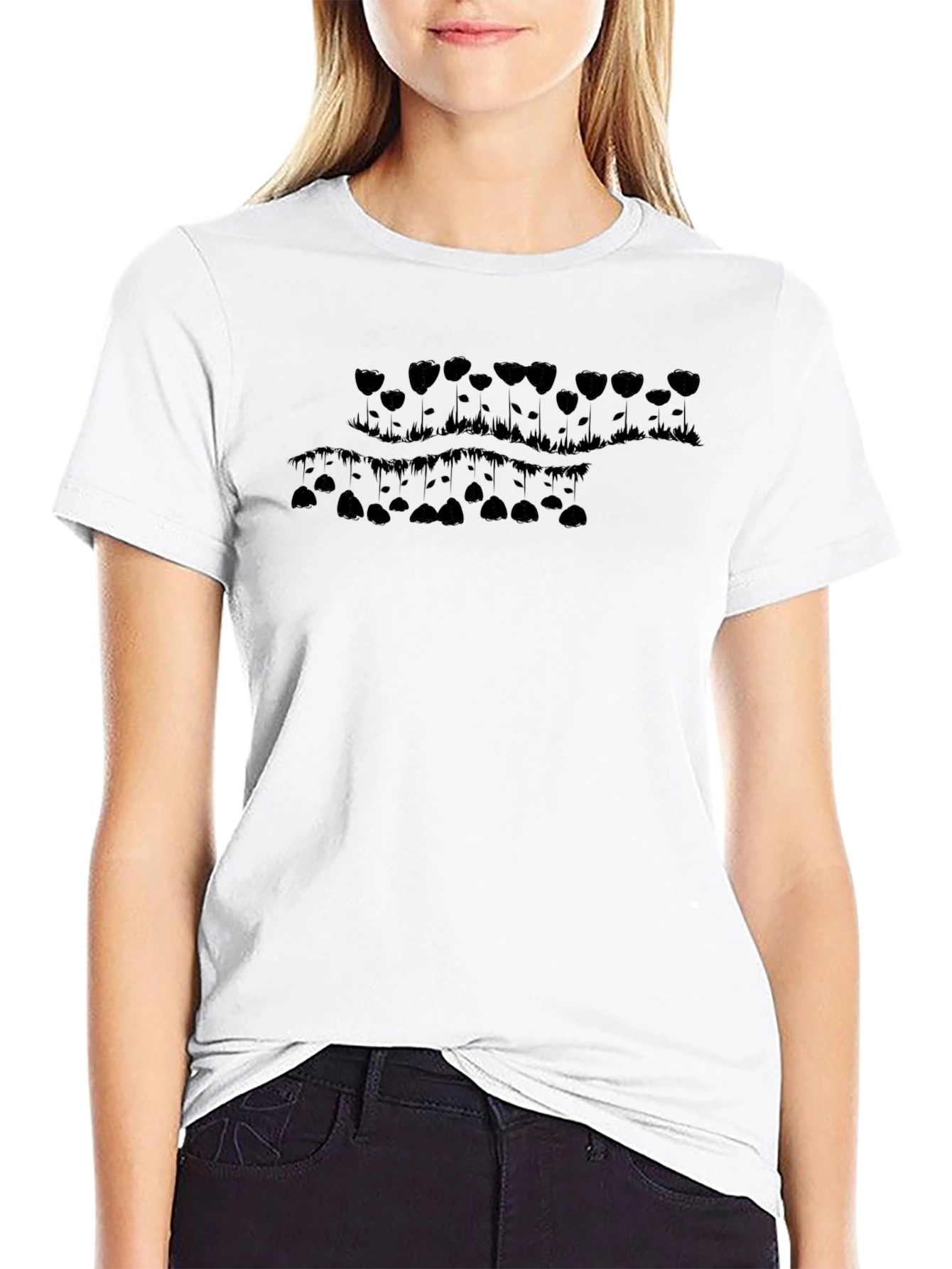 Graphic Black T-Shirt - Floral Design