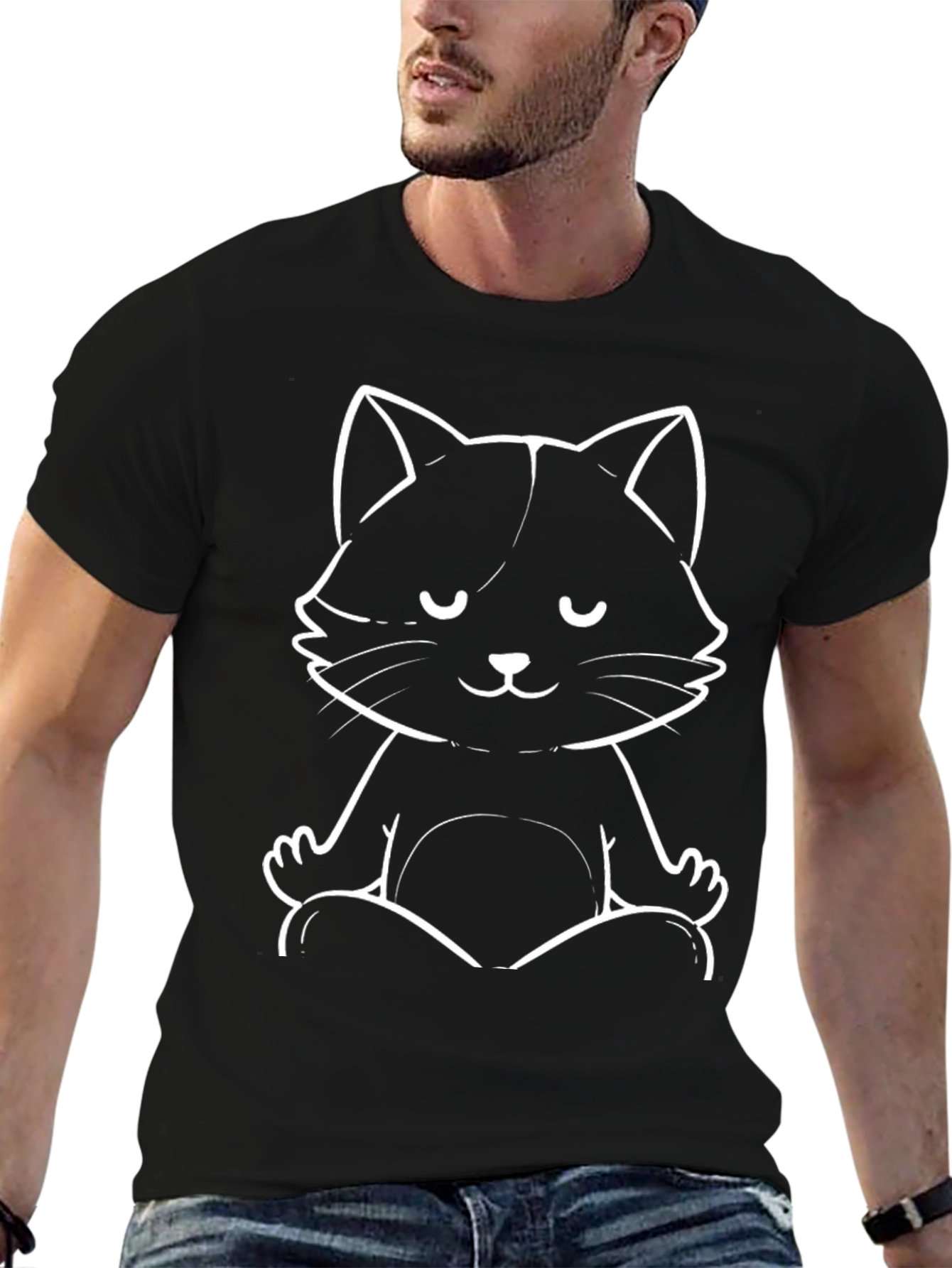 Meditating Cat Graphic Tee - Zen Relaxation T-Shirt