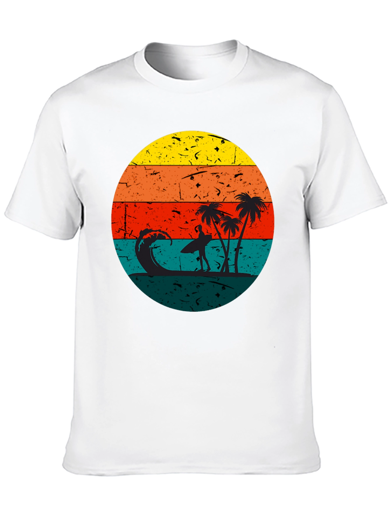 Retro Sunset Surfer T-Shirt - Black