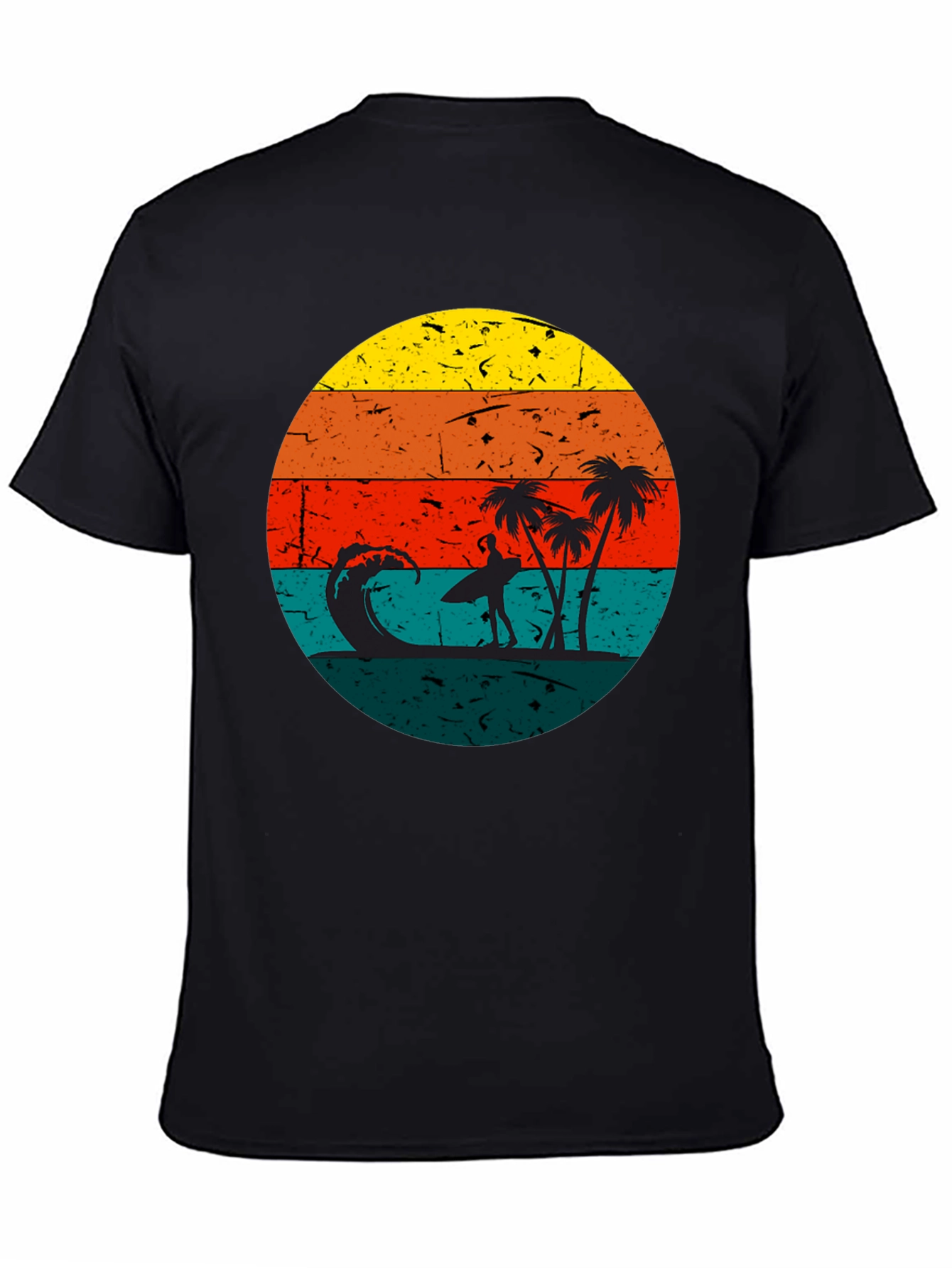Retro Sunset Surfer T-Shirt - Black