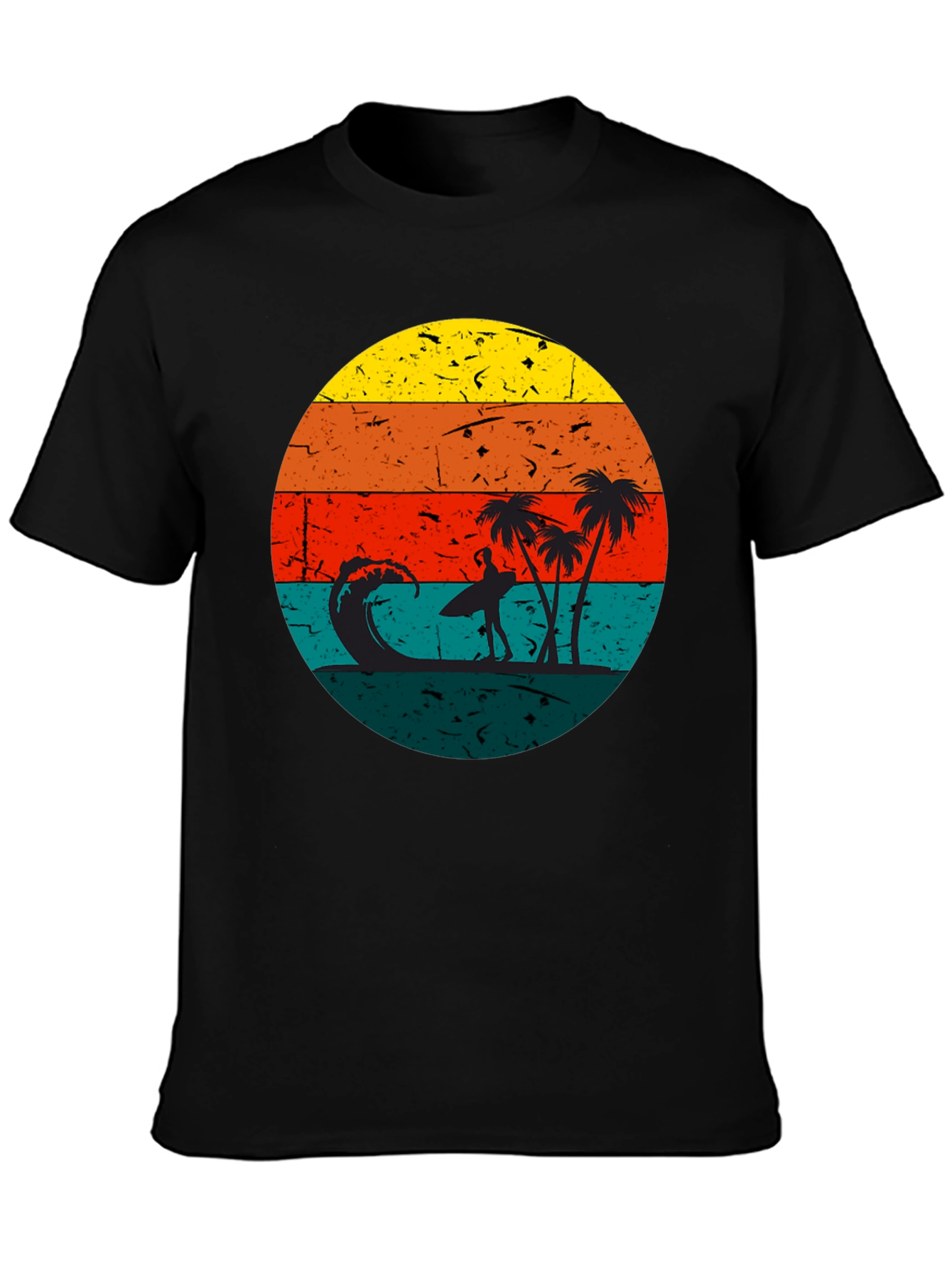 Retro Sunset Surfer T-Shirt - Black