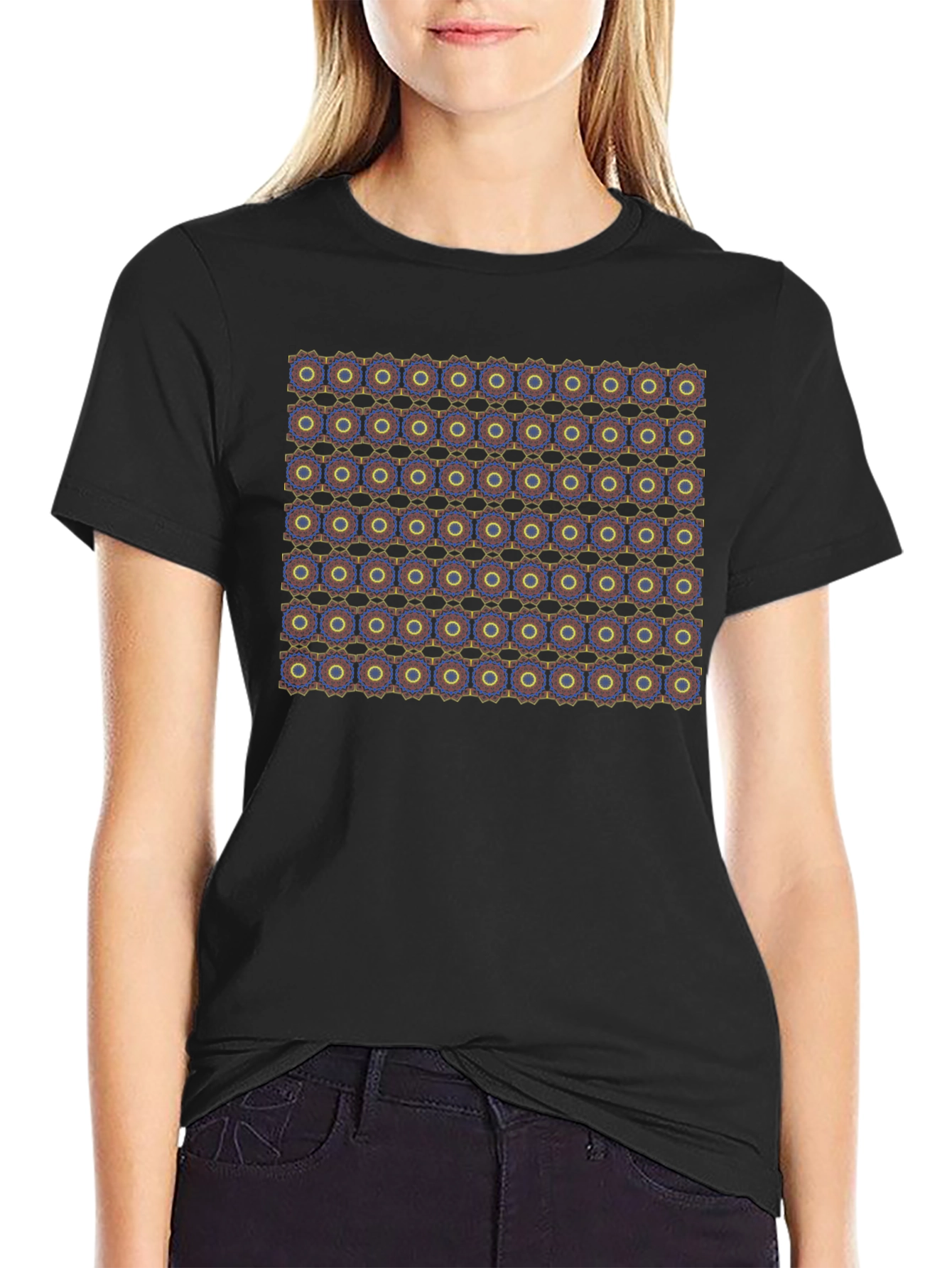 Geometric Pattern Black Crew Neck T-Shirt