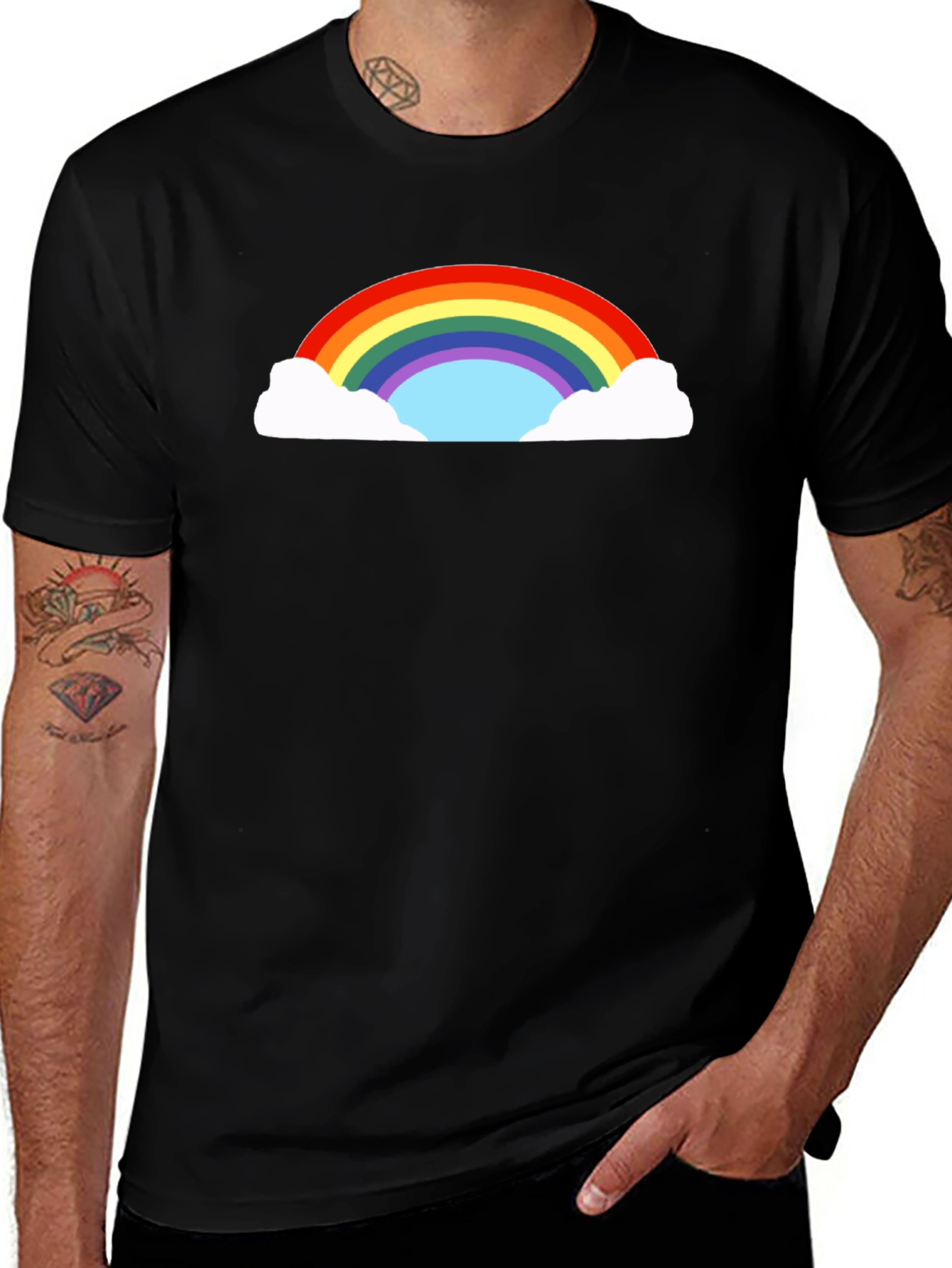 Rainbow Cloud Graphic Black T-Shirt