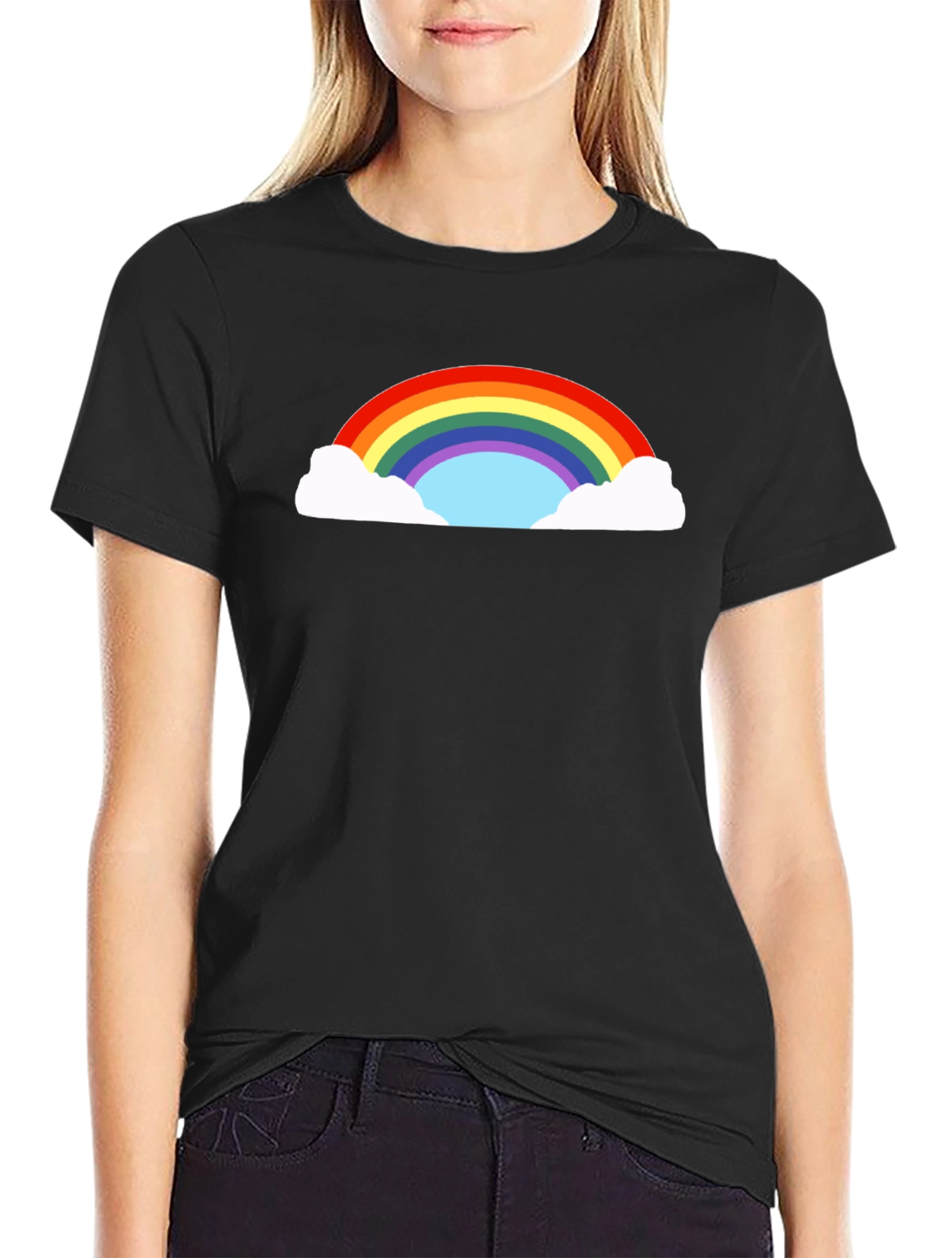 Rainbow Cloud Graphic Black T-Shirt
