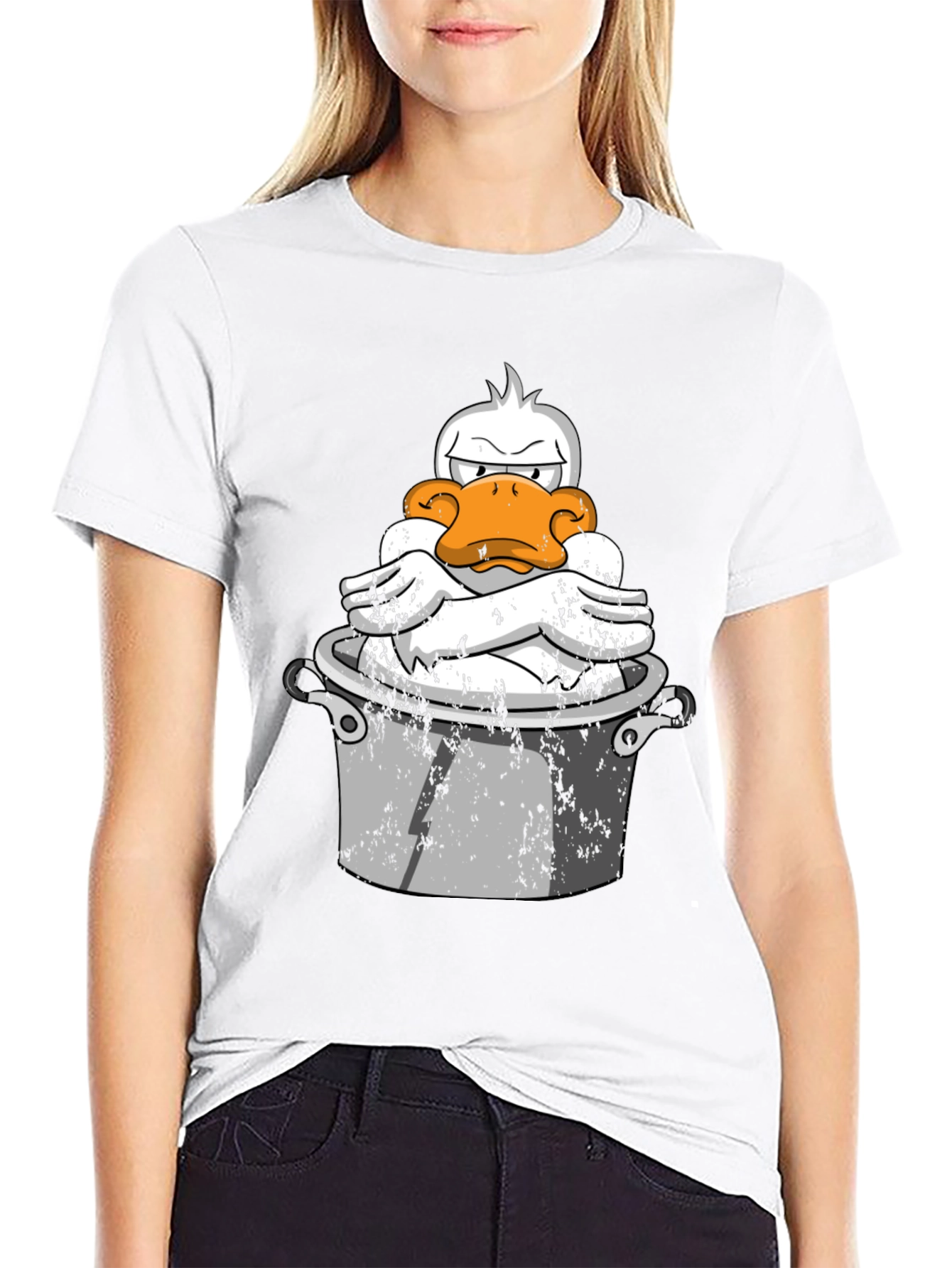 Funny Duck in Pot Graphic T-Shirt