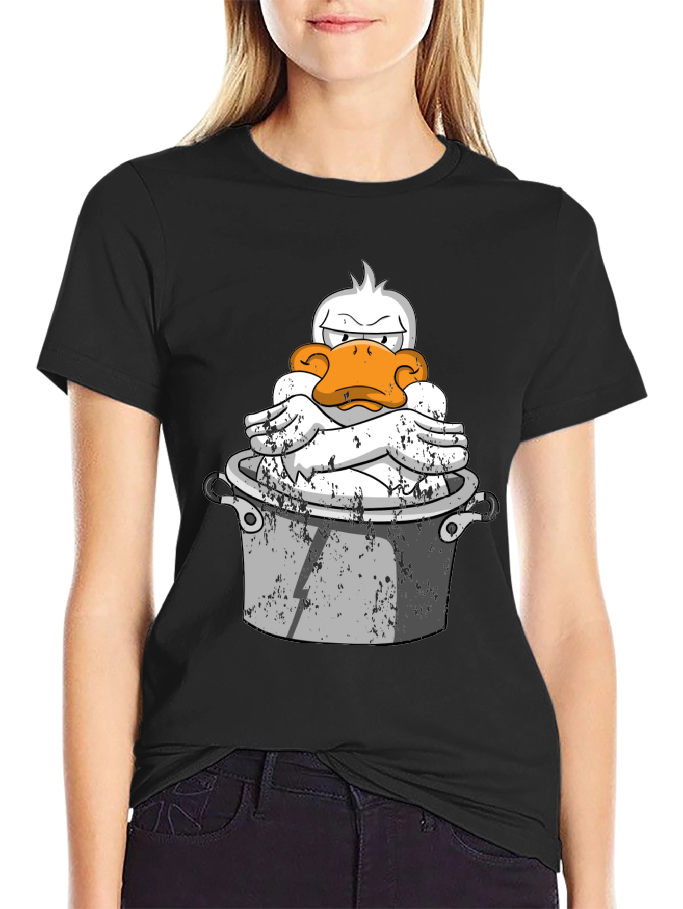 Funny Duck in Pot Graphic T-Shirt