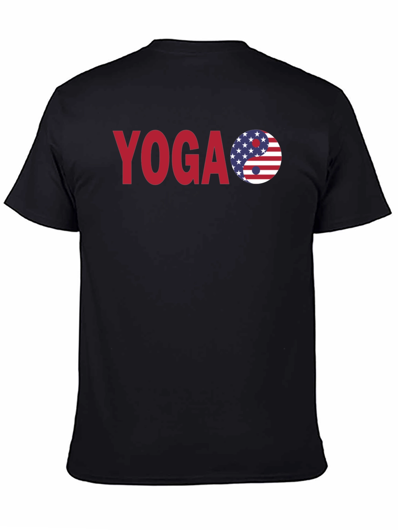 Yoga Yin Yang USA Flag Graphic Black T-Shirt