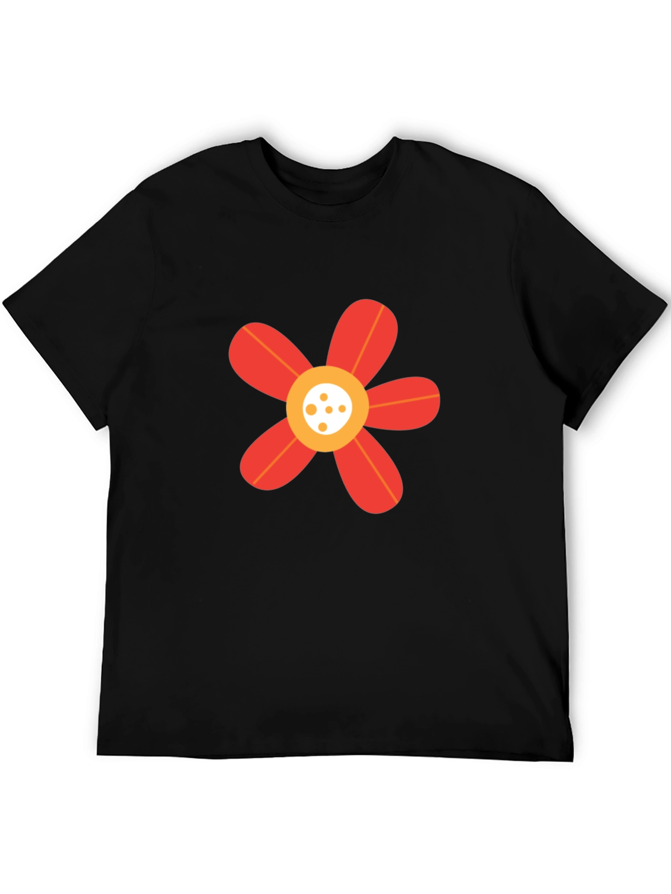 Black T-Shirt with Red Flower Graphic