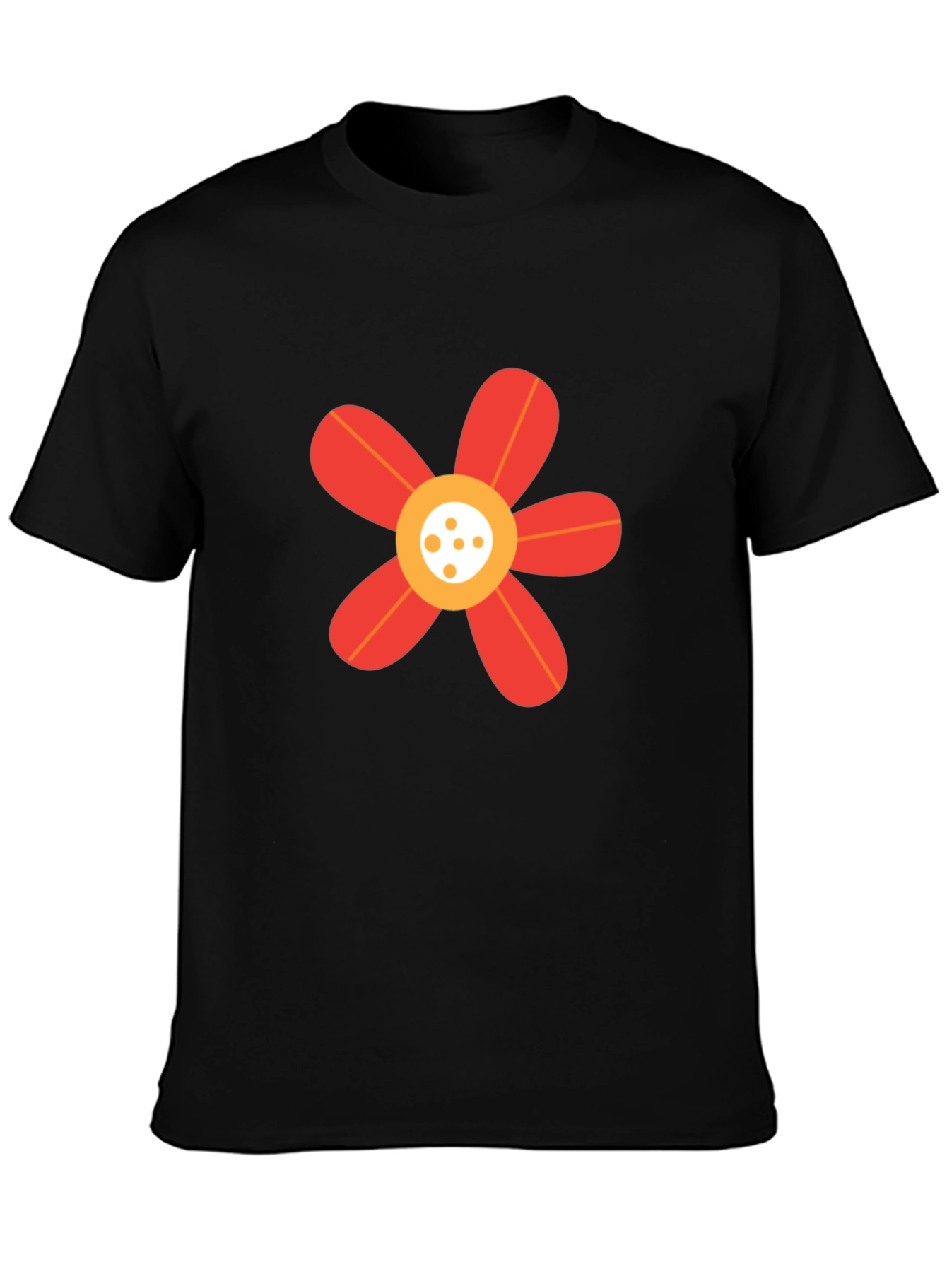 Black T-Shirt with Red Flower Graphic