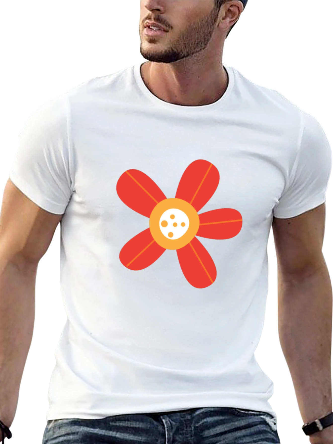 Black T-Shirt with Red Flower Graphic
