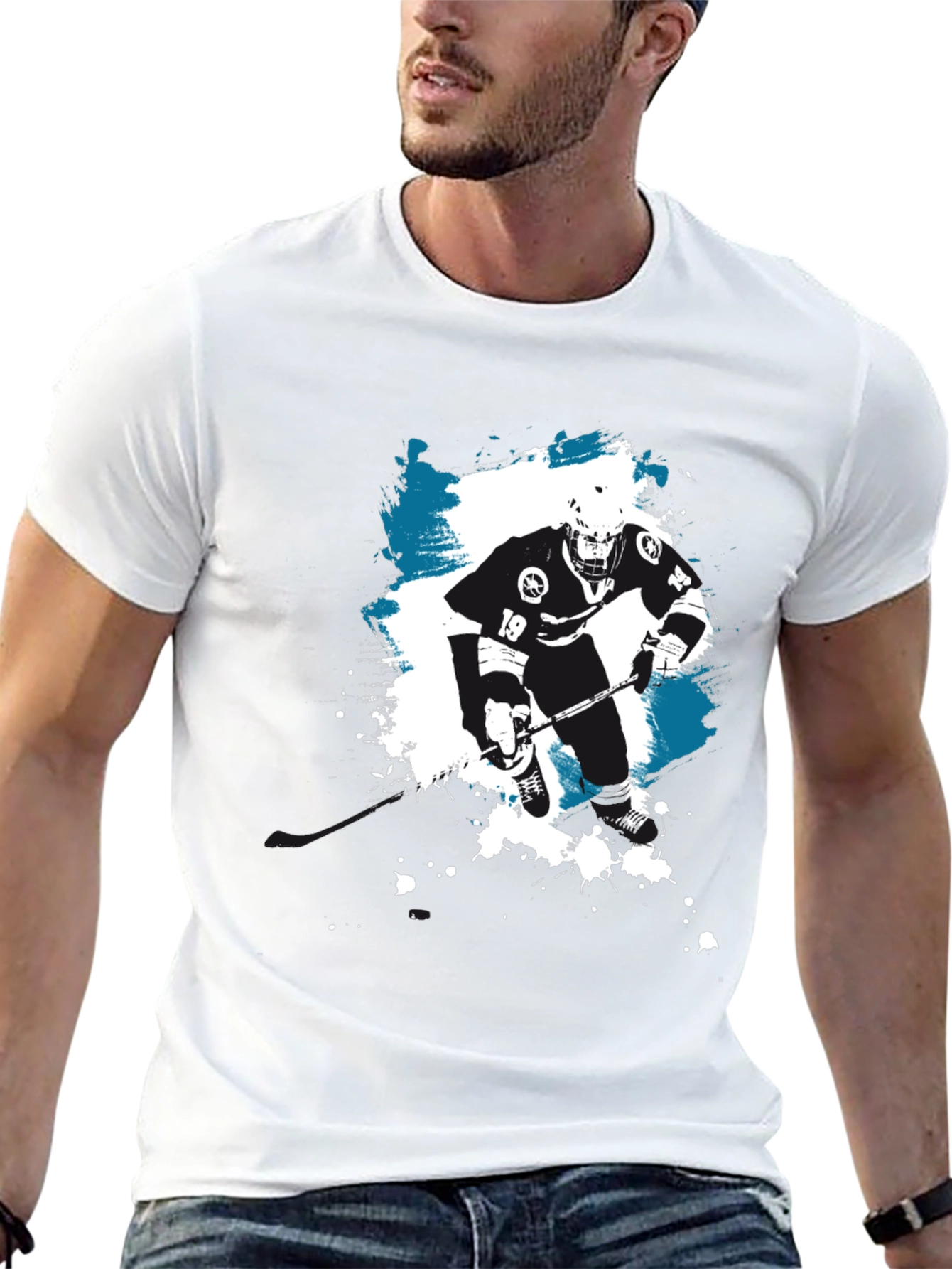 Hockey Player Graphic T-Shirt - Black
